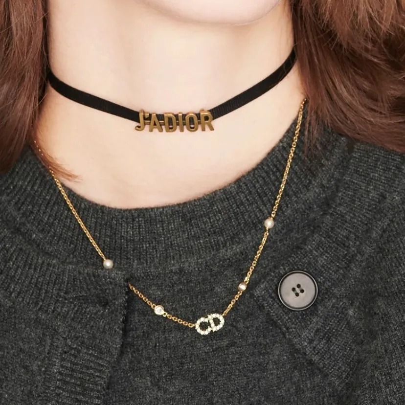 DIOR Clair D Lune 頸鏈金色飾面金屬 白色樹脂珍珠和白色水晶