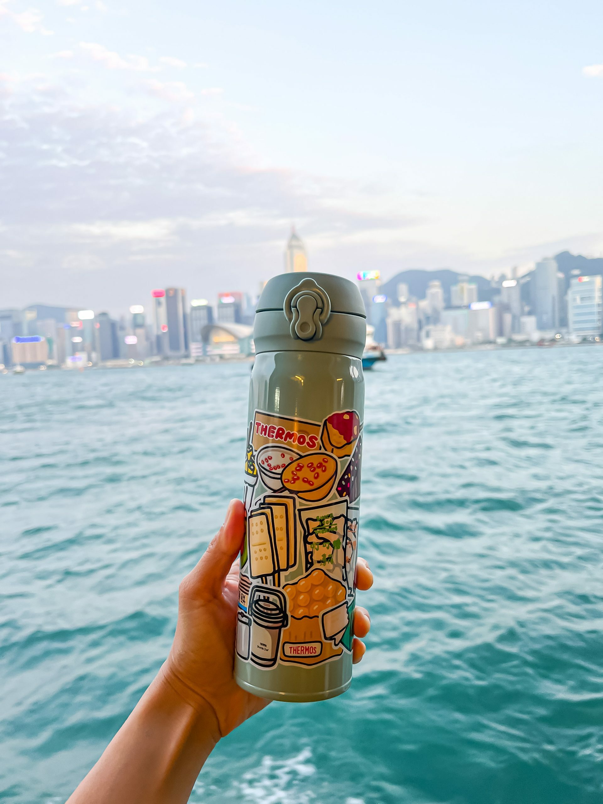 THERMOS 120th anniversary edition hong kong theme by handmadeship vacuum insulated 500ml bottle- light blue