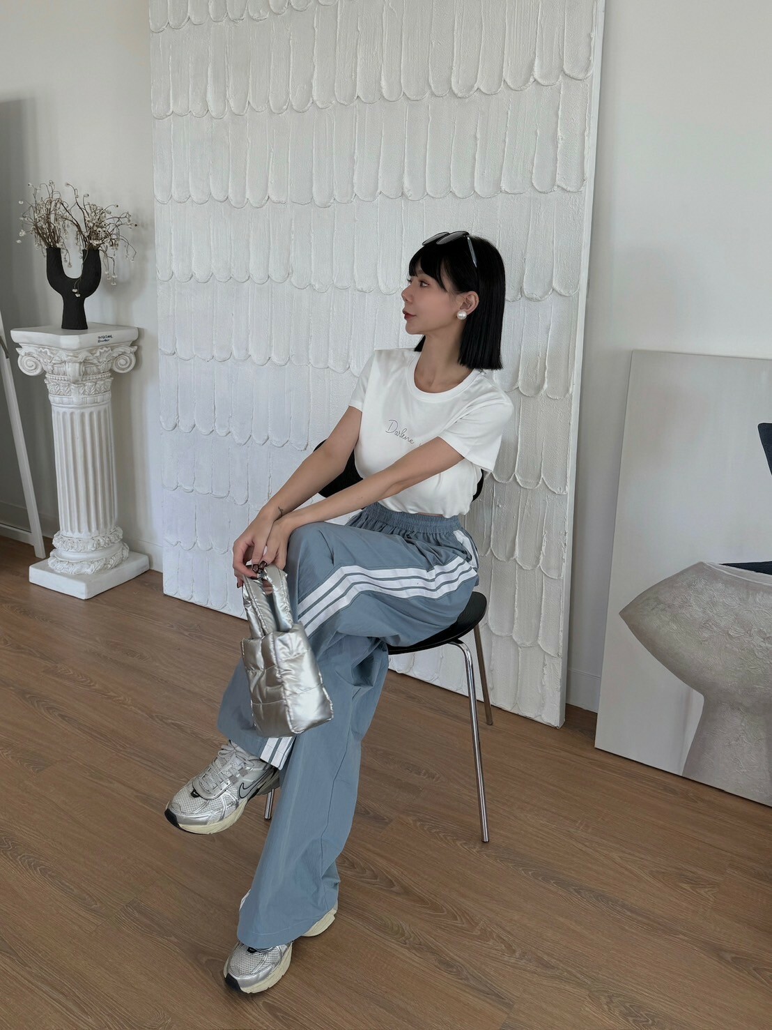 淺藍側邊條刷刷褲