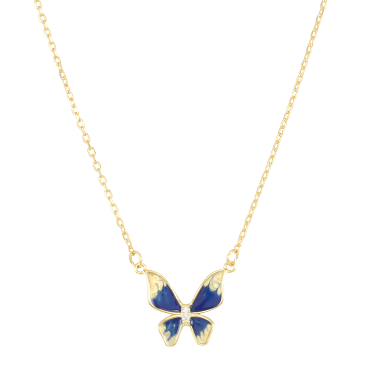純銀項鍊，女士項鍊 鋯石閃耀絕美藍翅蝴蝶；輕盈優雅象徵自由與重生（3875金色）