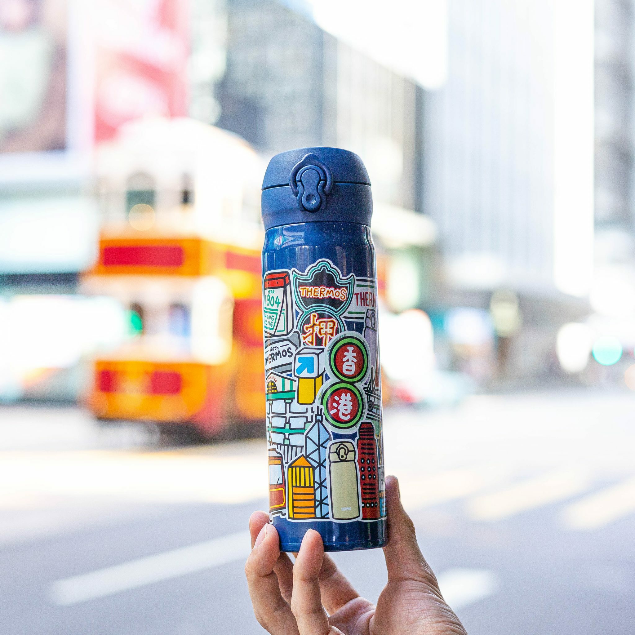 THERMOS 120th anniversary edition hong kong theme by handmadeship vacuum insulated 500ml bottle-navy blue