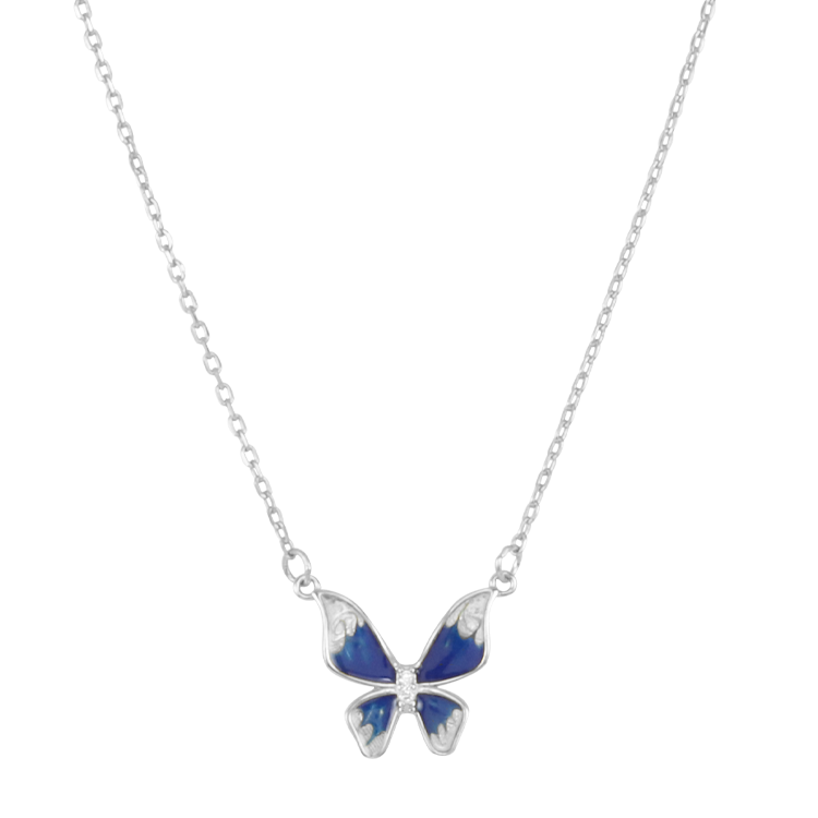 純銀項鍊，女士項鍊 鋯石閃耀絕美藍翅蝴蝶；輕盈優雅象徵自由與重生（3875銀色）