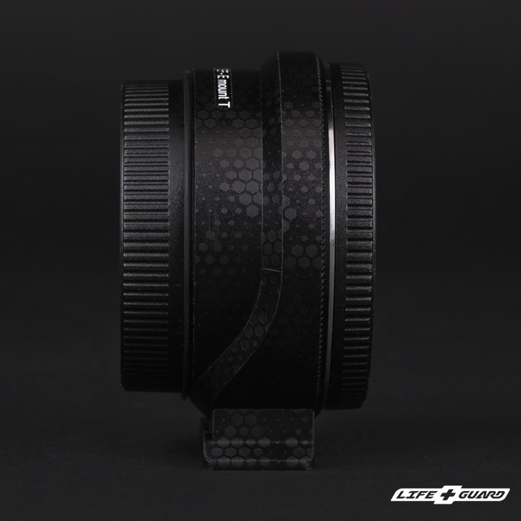 Metabones EF-E mount T 鏡頭貼膜展示圖，LIFE+GUARD 風格設計