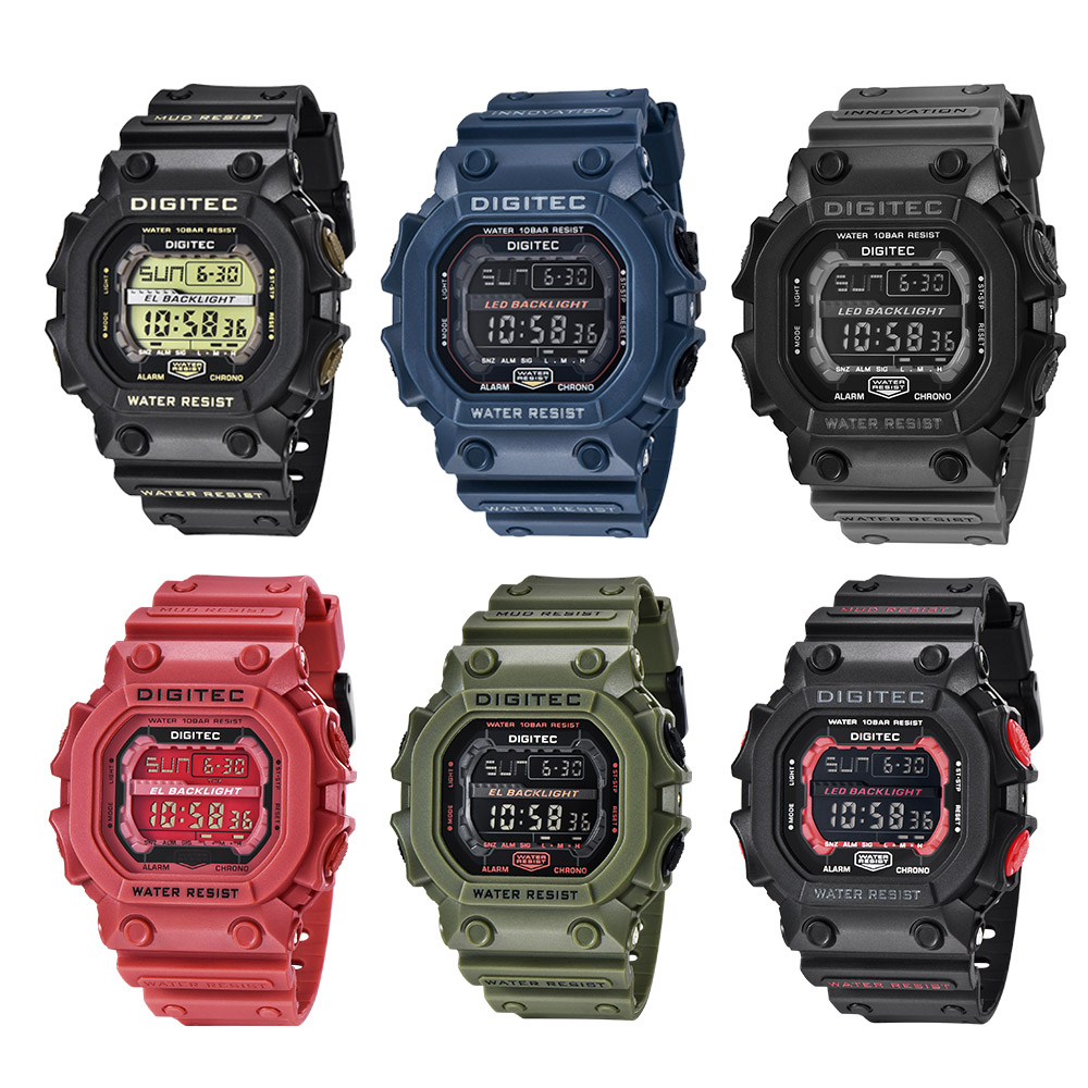 【DIGITEC 數碼科技】DG-5012T 男士商務 旅行運動 日常休閒 時尚搭配 多種色彩 方形矽膠 電子錶 手錶