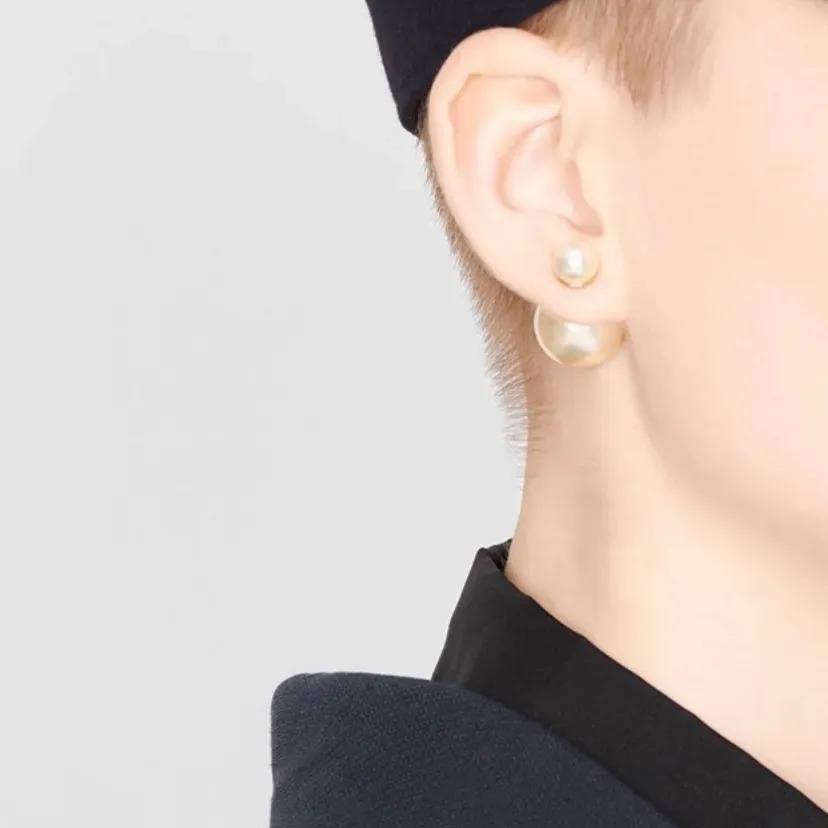 DIOR Tribales 耳環 金色飾面 金屬 白色樹脂珍珠