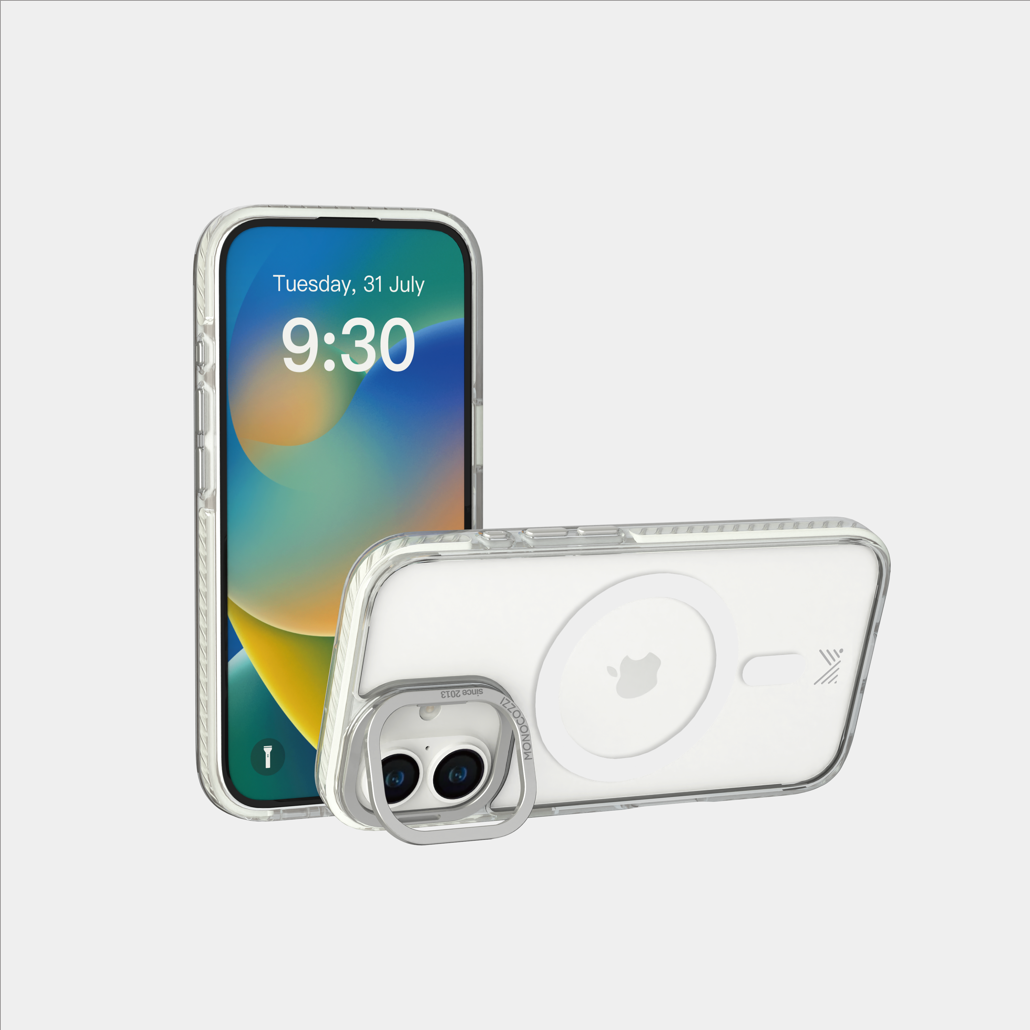 for iPhone 16 |LUCID | Magnetic Charging Compatible 10 ft Drop Proof Protection Lens Stand Hybrid Case - Transparent / Silver