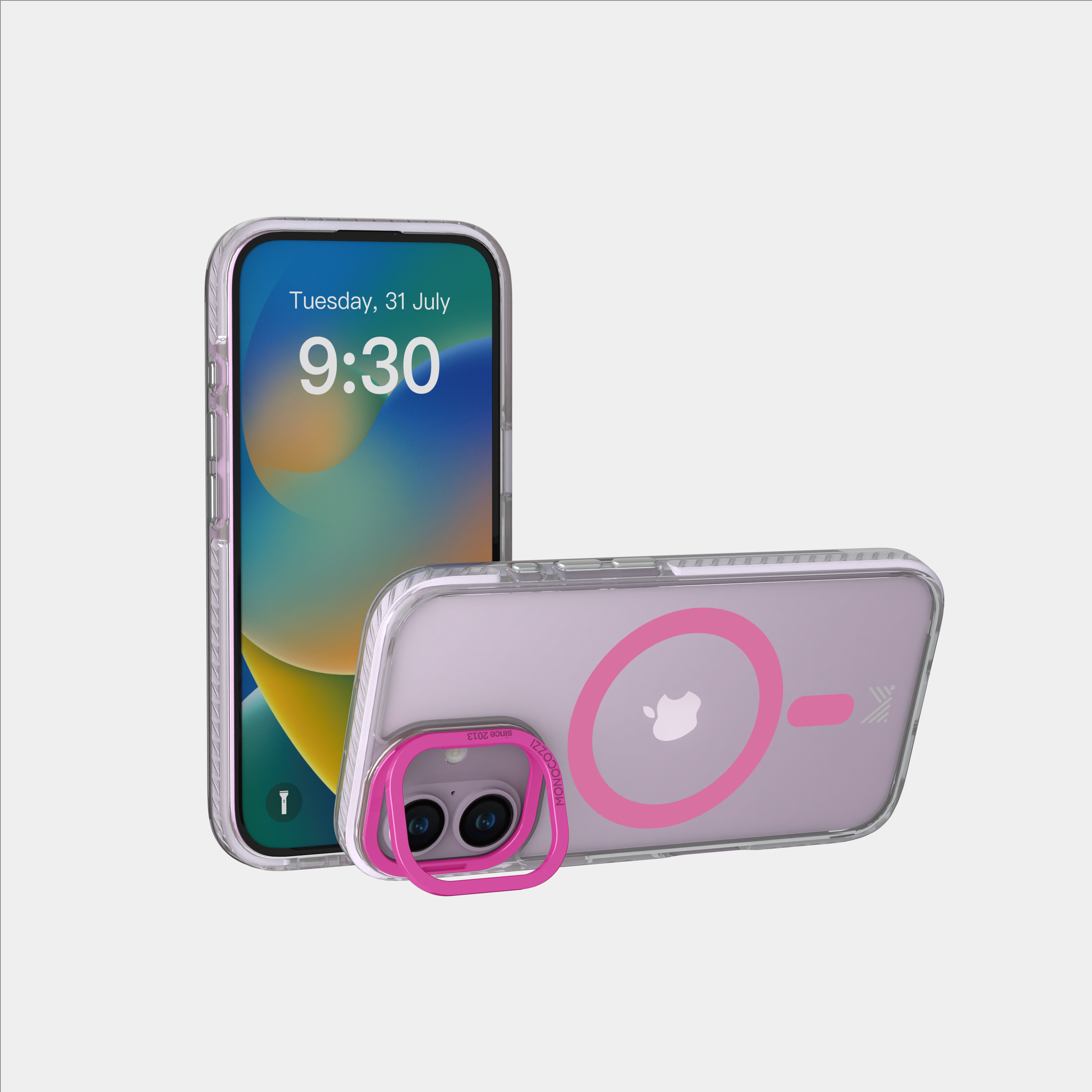 for iPhone 16 |LUCID | Magnetic Charging Compatible 10 ft Drop Proof Protection Lens Stand Hybrid Case - Transparent/ Coral