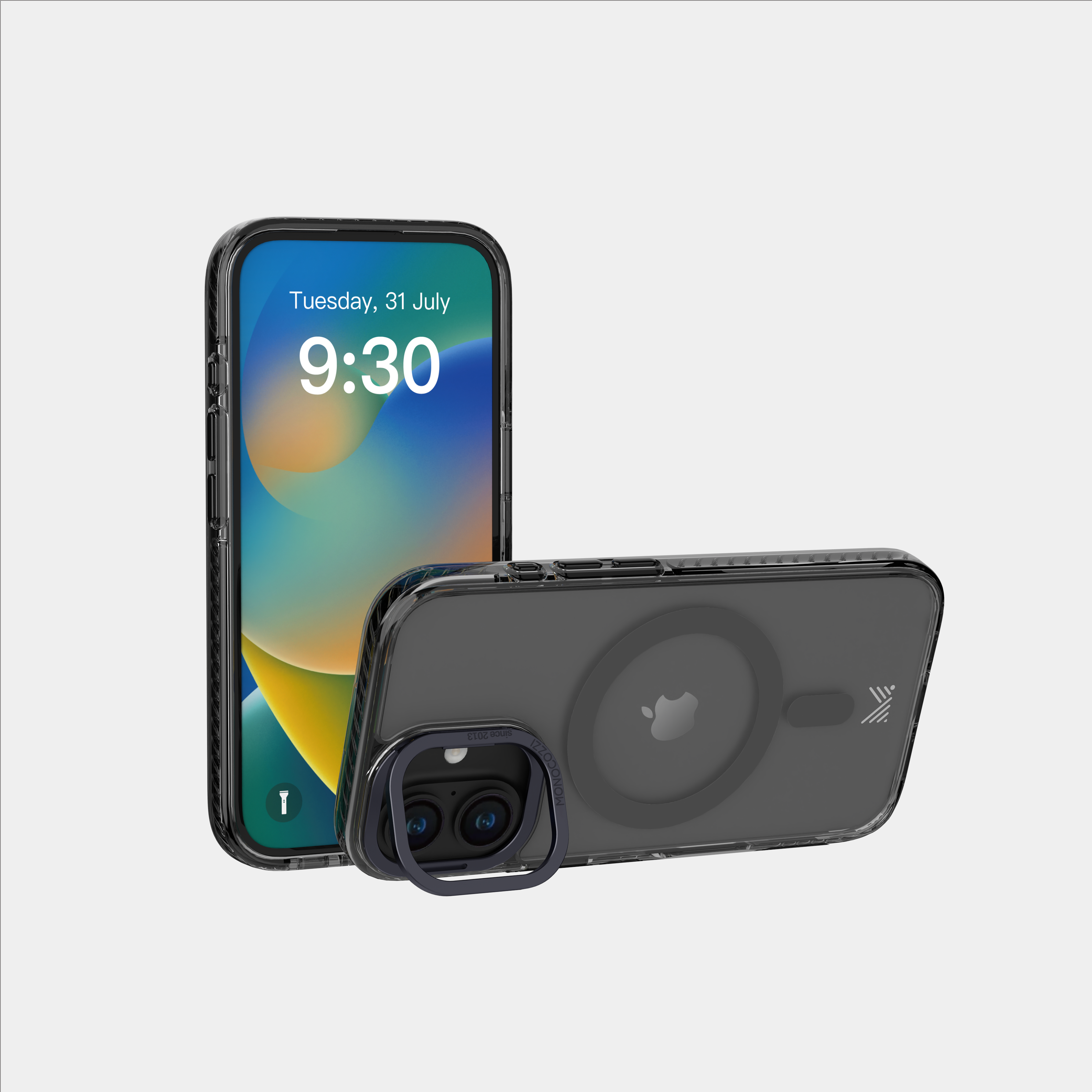 for iPhone 16 |LUCID | Magnetic Charging Compatible 10 ft Drop Proof Protection Lens Stand Hybrid Case - Transparent / Charcoal