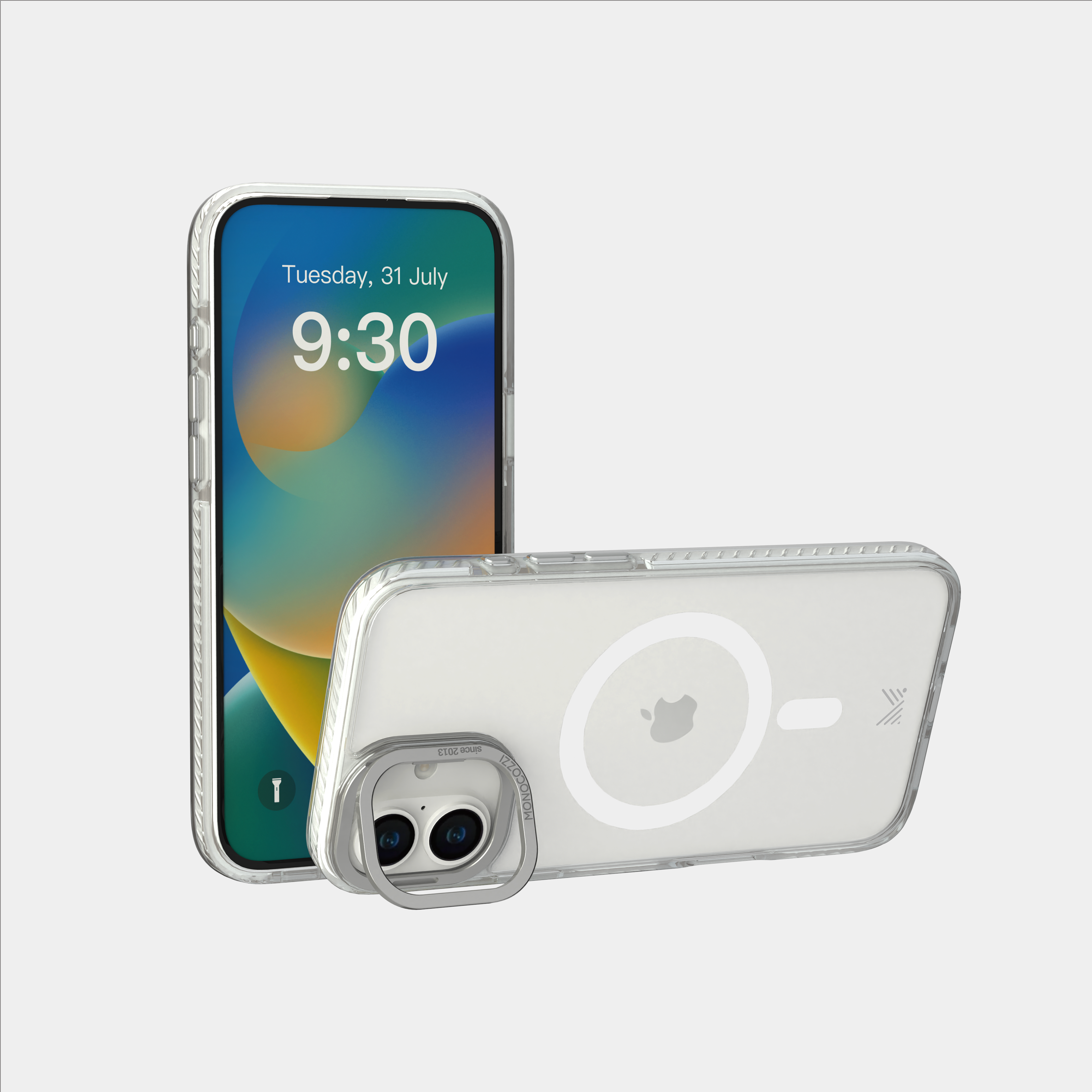 for iPhone 16 Plus|LUCID | Magnetic Charging Compatible 10 ft Drop Proof Protection Lens Stand Hybrid Case - Transparent / Sliver