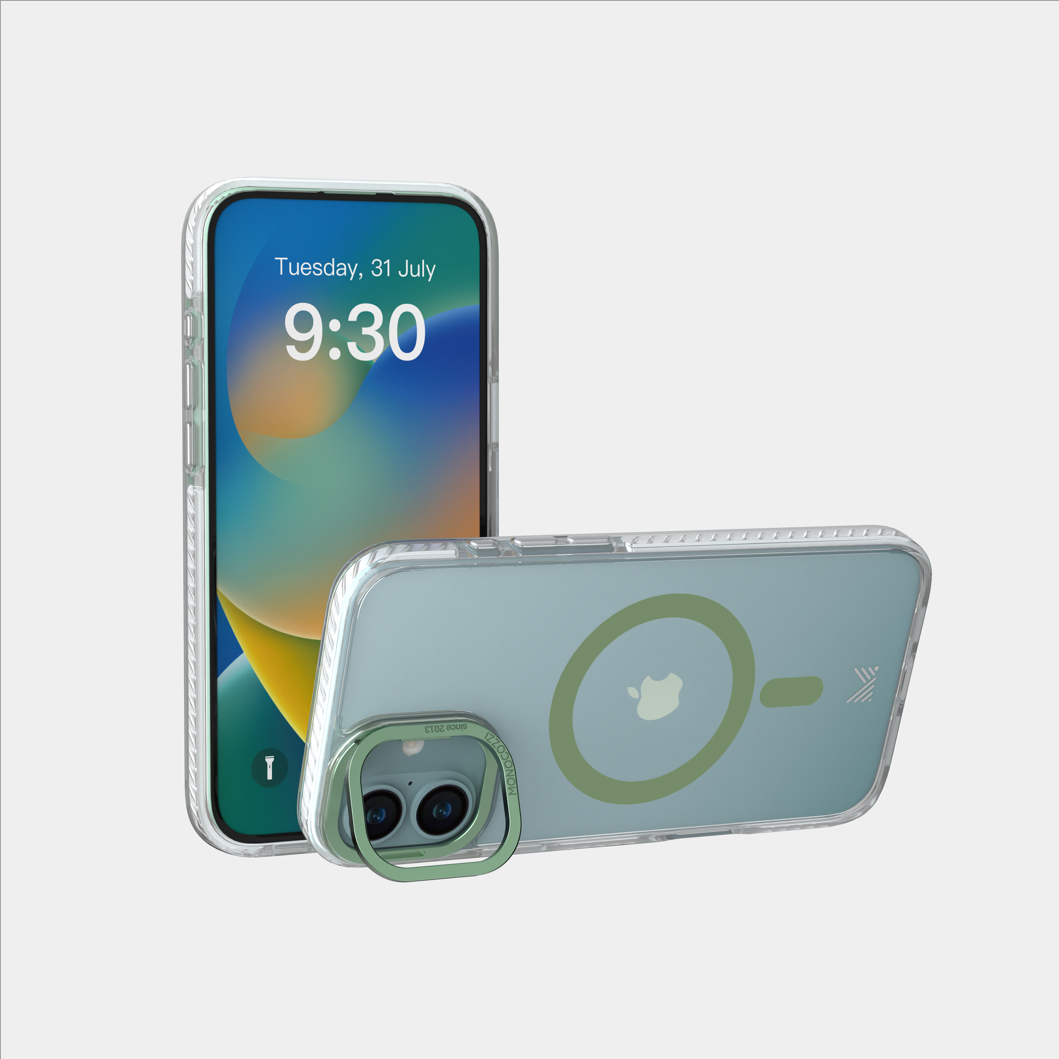 for iPhone 16 Plus|LUCID | Magnetic Charging Compatible 10 ft Drop Proof Protection Lens Stand Hybrid Case - Transparent / Olive