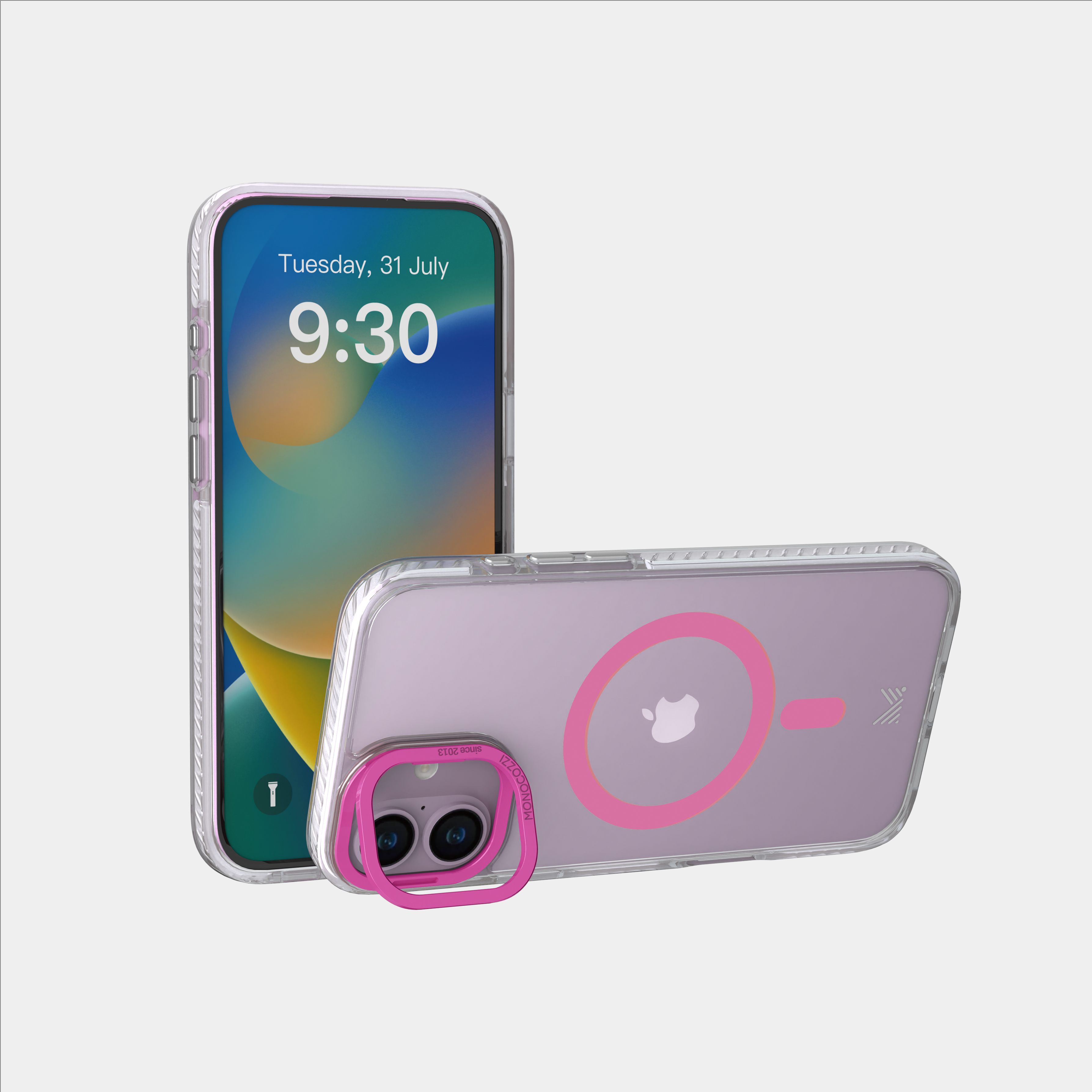 for iPhone 16 Plus|LUCID | Magnetic Charging Compatible 10 ft Drop Proof Protection Lens Stand Hybrid Case - Transparent / Coral