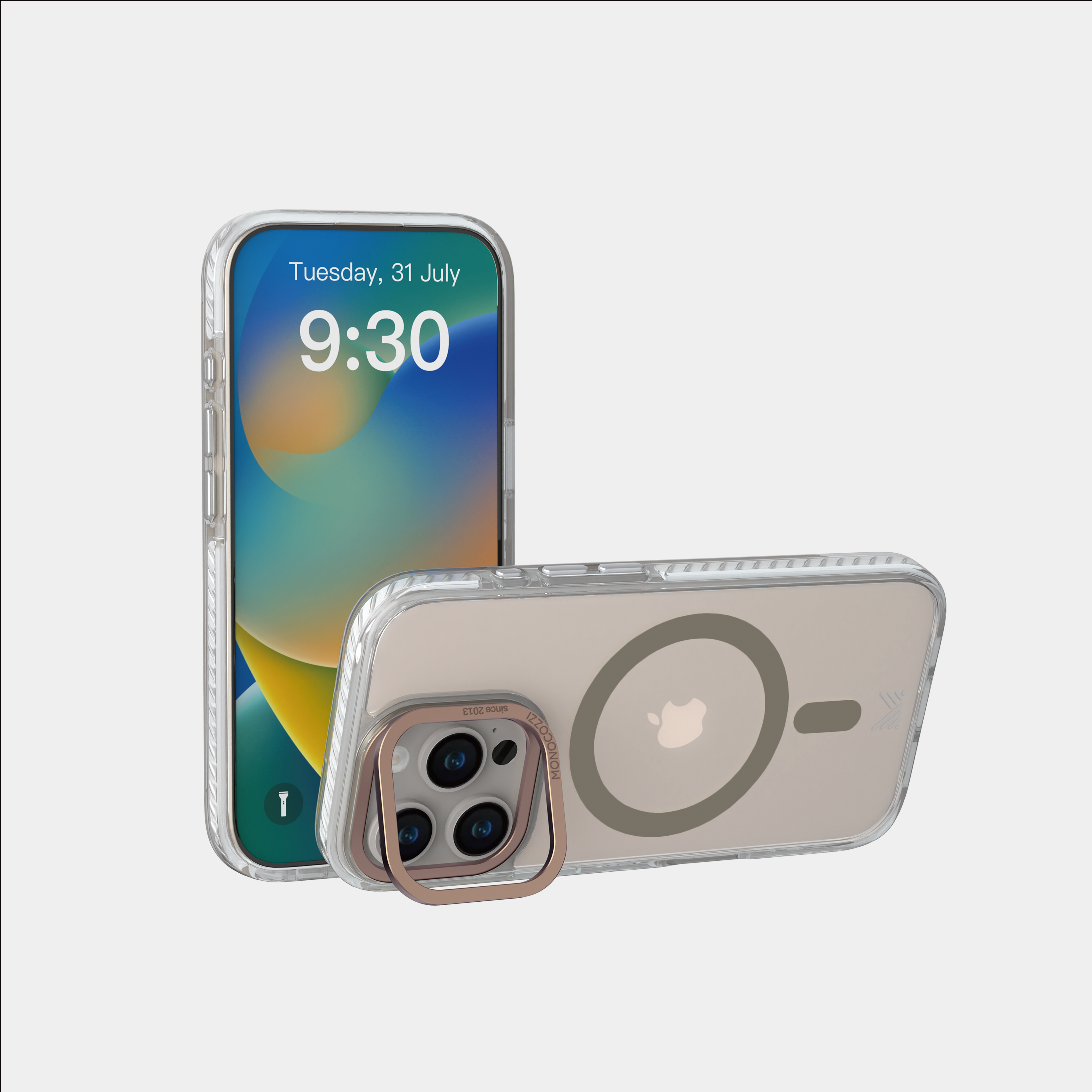 for iPhone 16 Pro|LUCID | Magnetic Charging Compatible 10 ft Drop Proof Protection Lens Stand Hybrid Case - Transparent / Gold