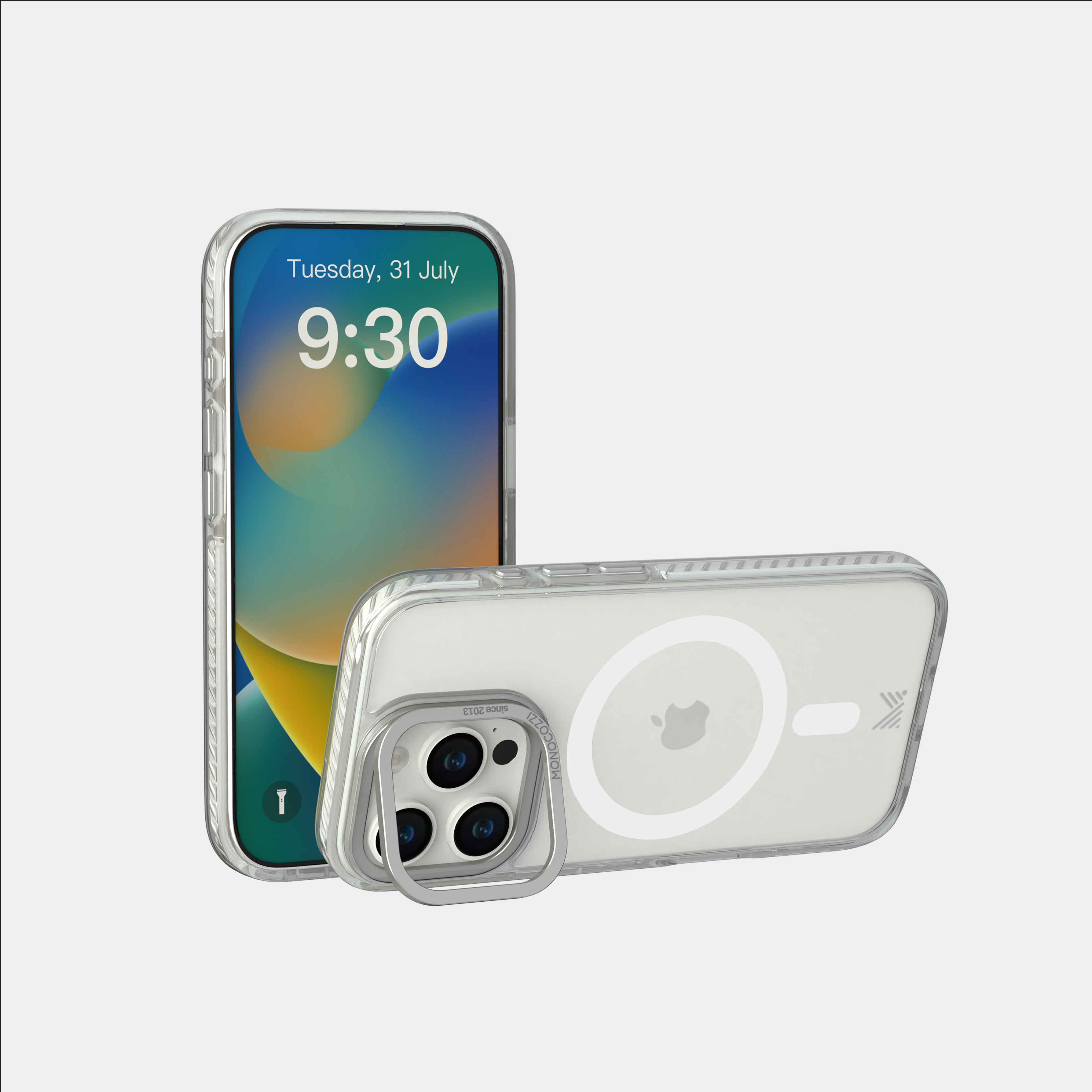 for iPhone 16 Pro|LUCID | Magnetic Charging Compatible 10 ft Drop Proof Protection Lens Stand Hybrid Case - Transparent / Sliver