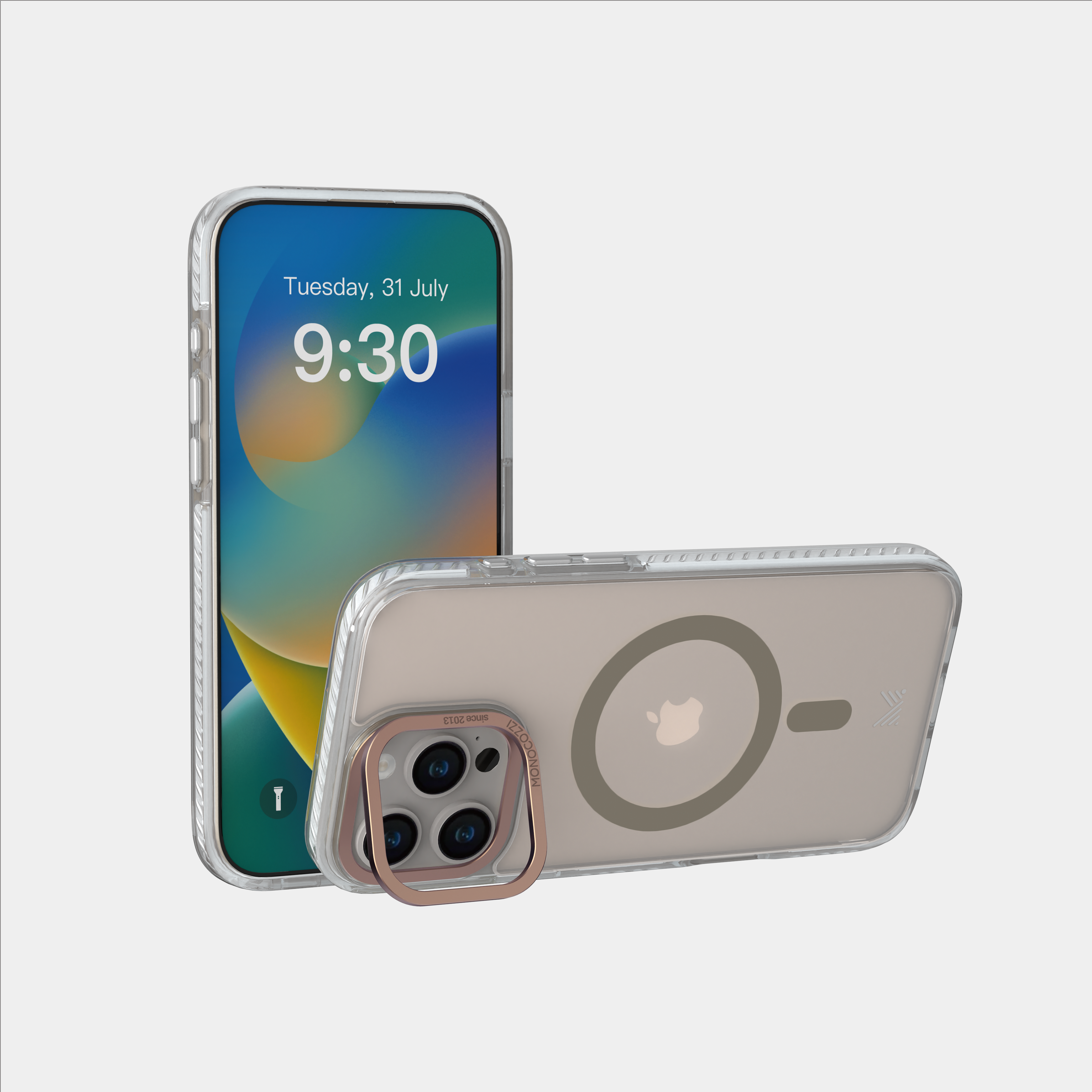 for iPhone 16 Pro Max|LUCID | Magnetic Charging Compatible 10 ft Drop Proof Protection Lens Stand Hybrid Case - Transparent / Gold