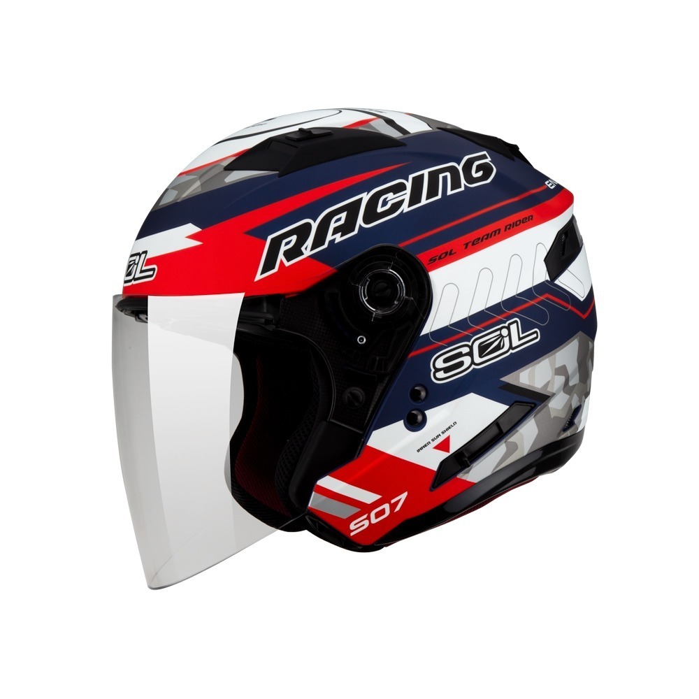 SOL SO-7 極速先鋒 消光藍/紅白銀 彩繪 3/4罩式 內墨片