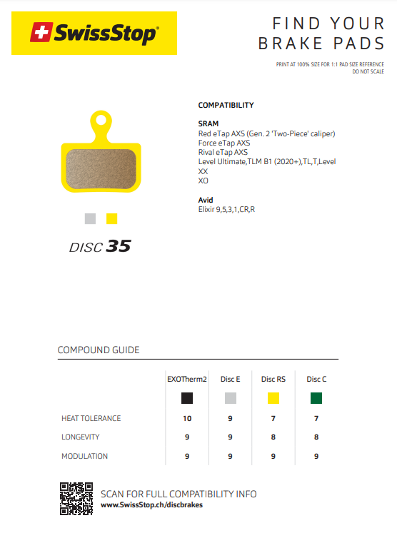 SwissStop Disc 35 RS Brake Pad (For Sram Road Gen2)