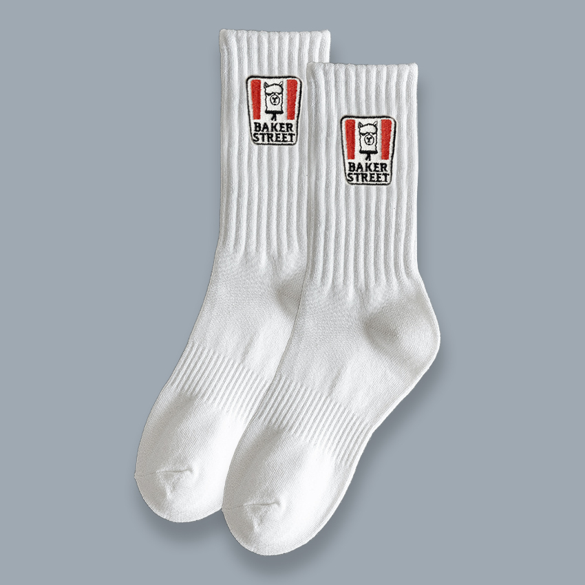 刺繡款 蛋塔爺爺駝中筒襪