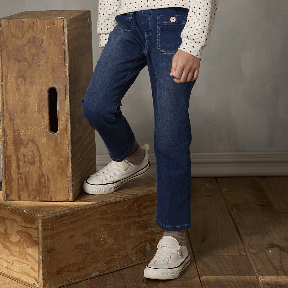 PIPPY 大彈力雙口袋休閒牛仔長褲 藍