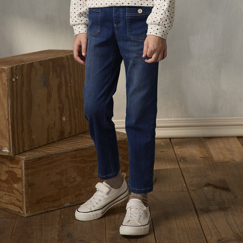 PIPPY 大彈力雙口袋休閒牛仔長褲 藍