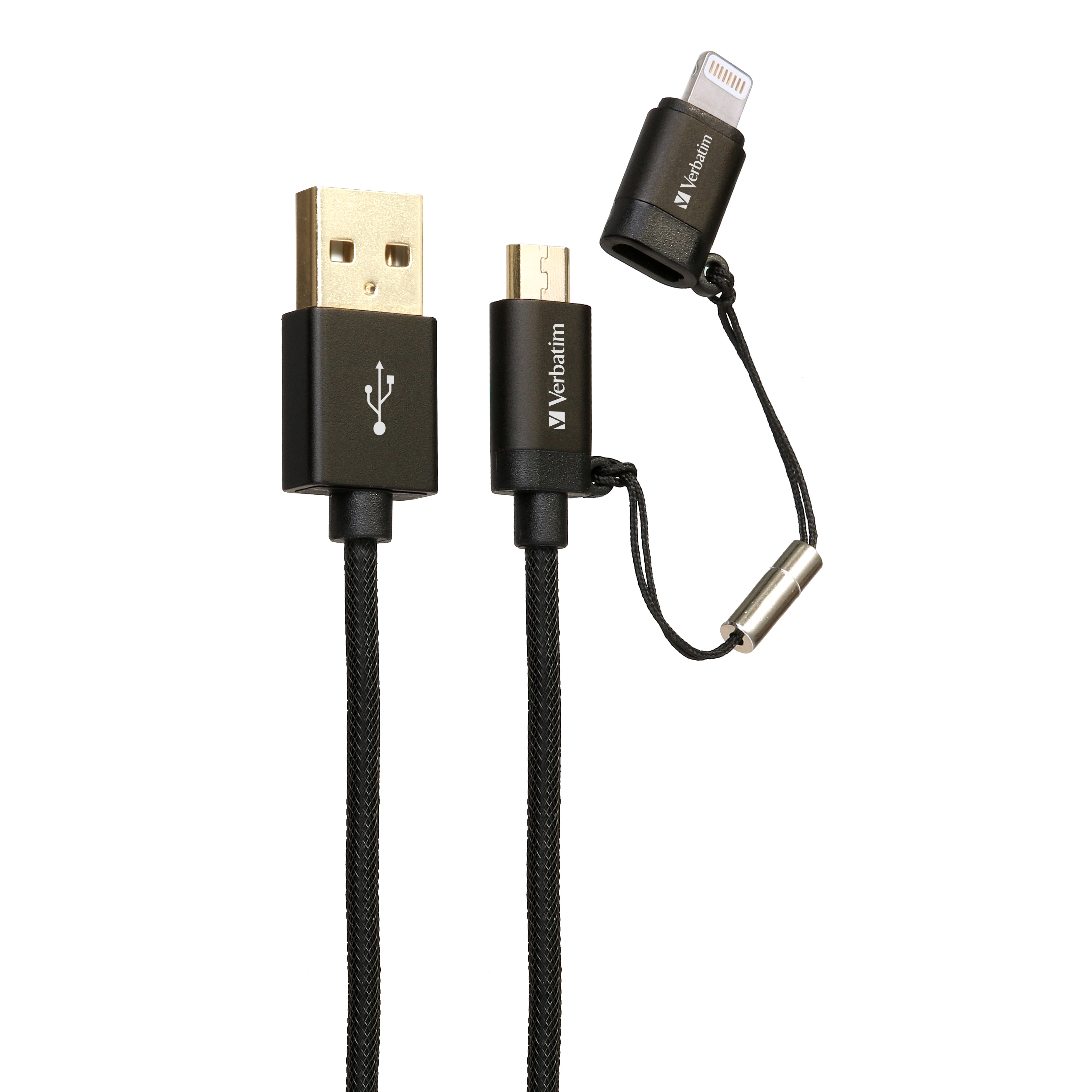 Metallic 2合1 Micro USB + Lightning 充電傳輸線 (黑色)(120cm)