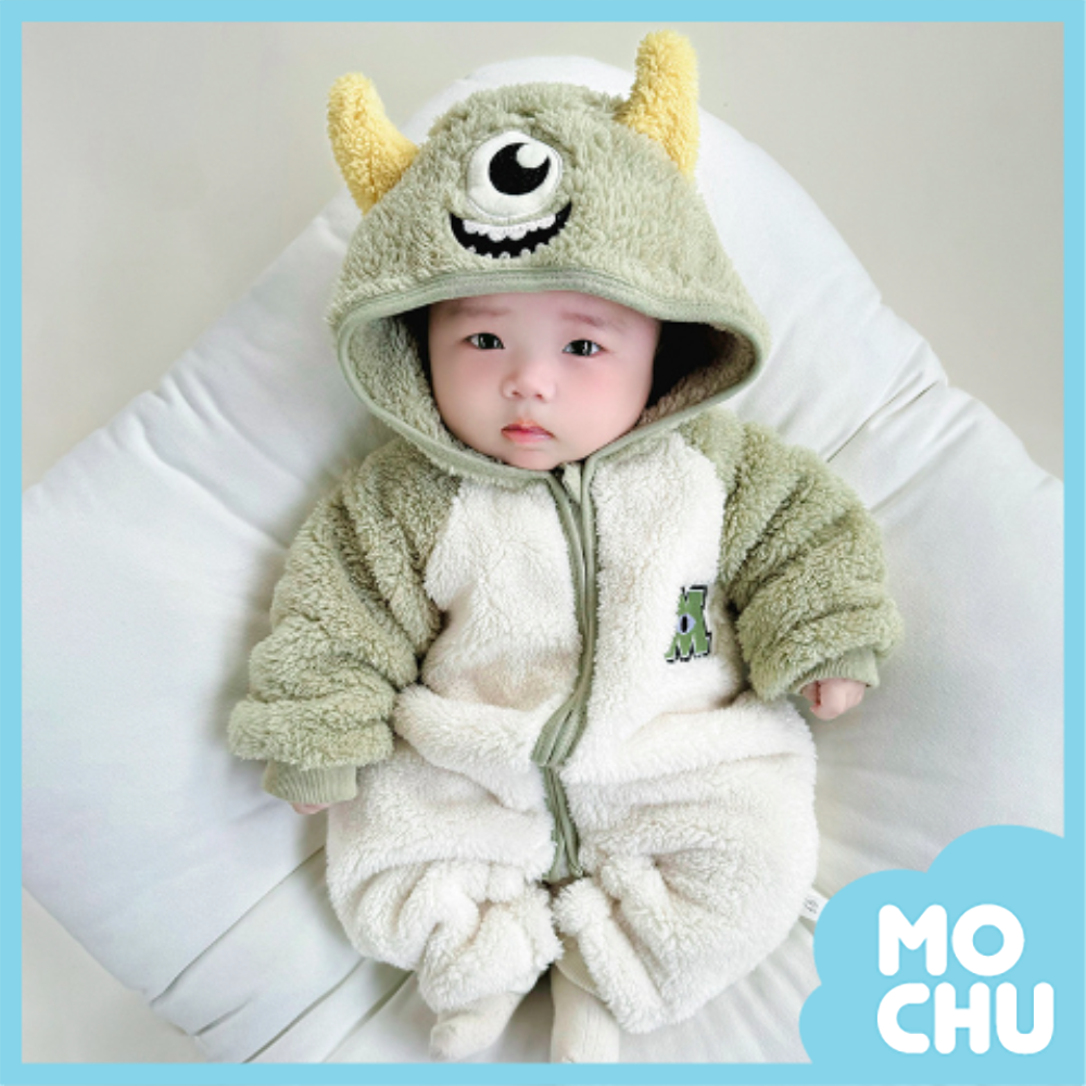 (66cm現貨)大眼怪加絨拉鍊連帽包屁衣