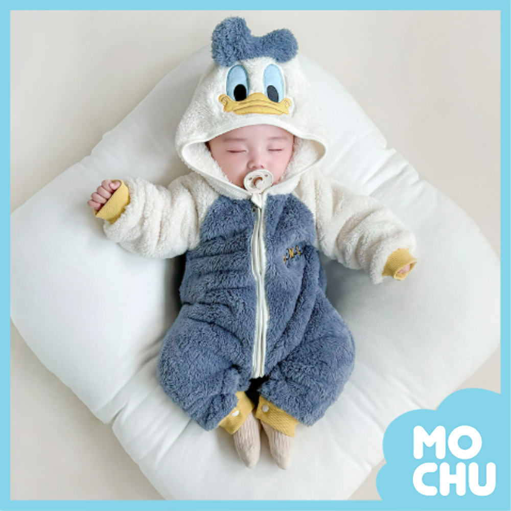 唐老鴨加絨拉鍊連帽包屁衣