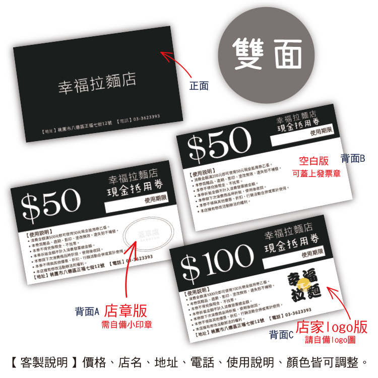 客製現金抵用券,客製折價券,Customized cash coupons, customized discount coupons