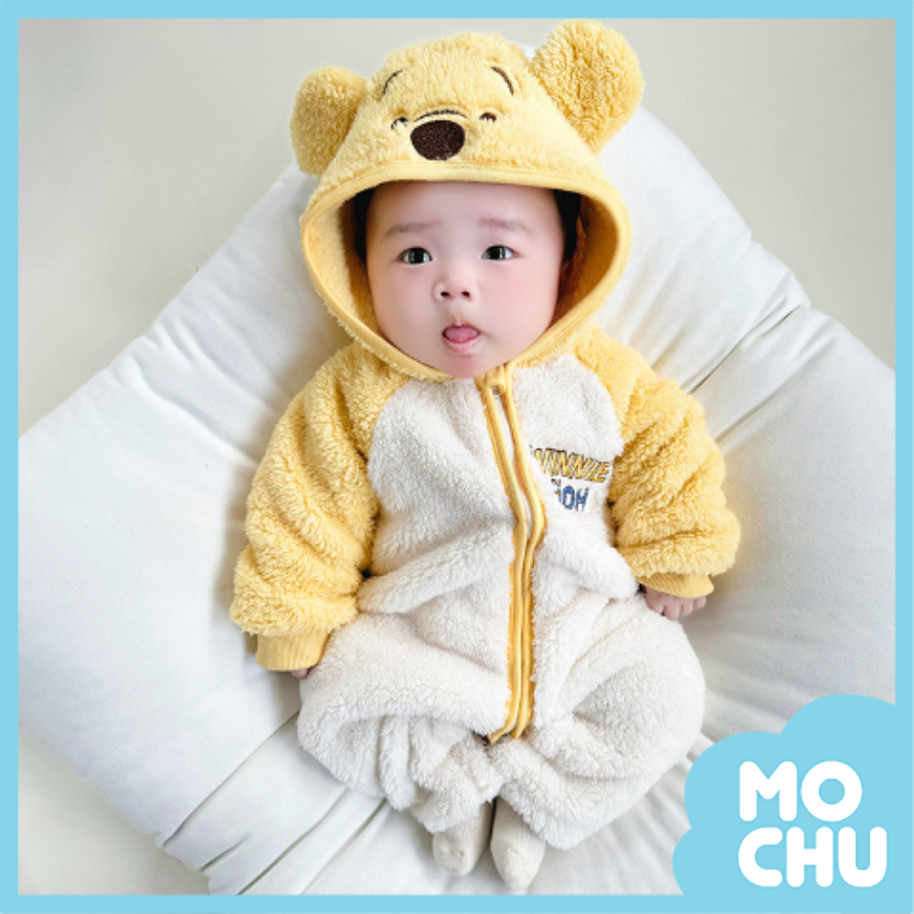 (66cm現貨)維尼加絨拉鍊連帽包屁衣