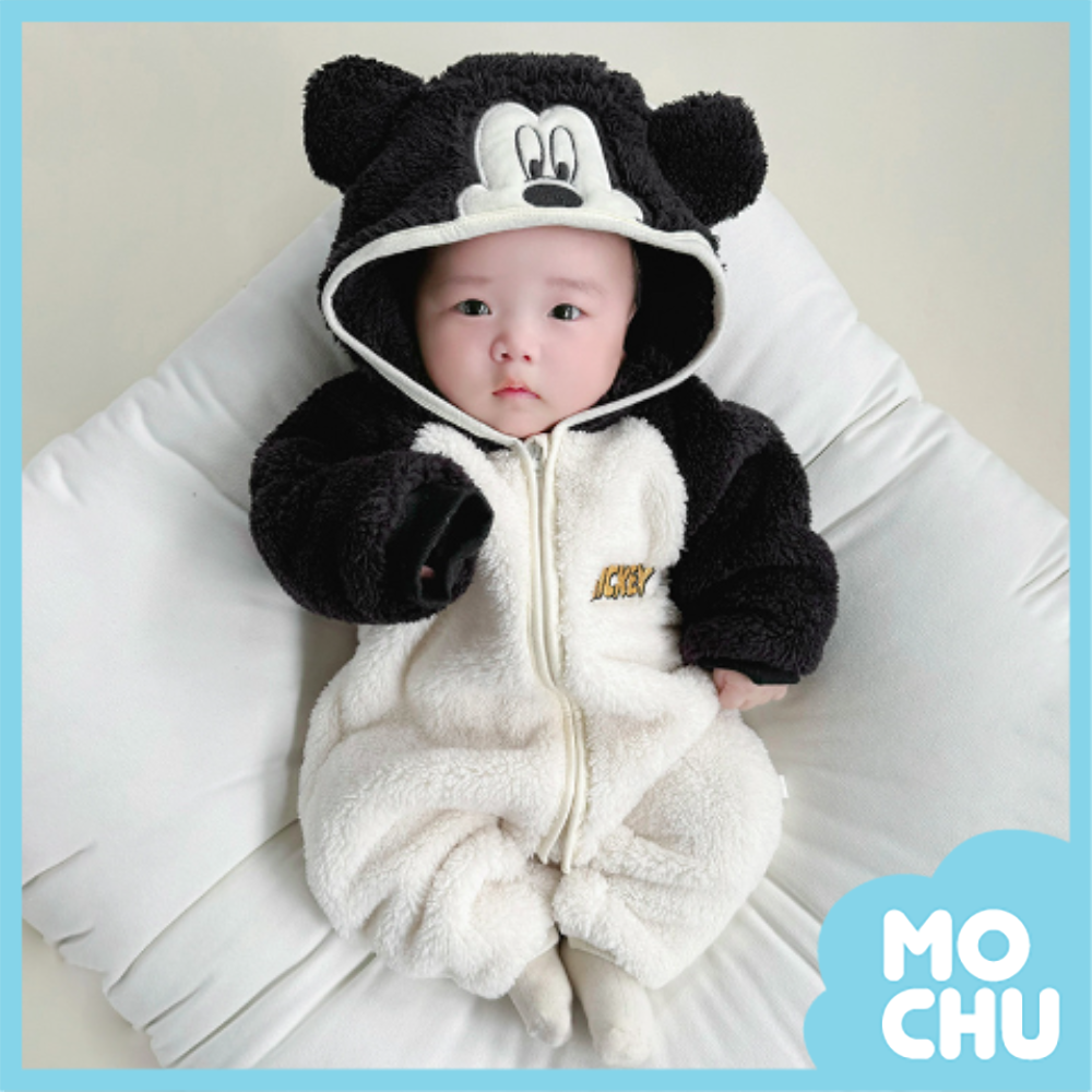 字母米奇加絨拉鍊連帽包屁衣