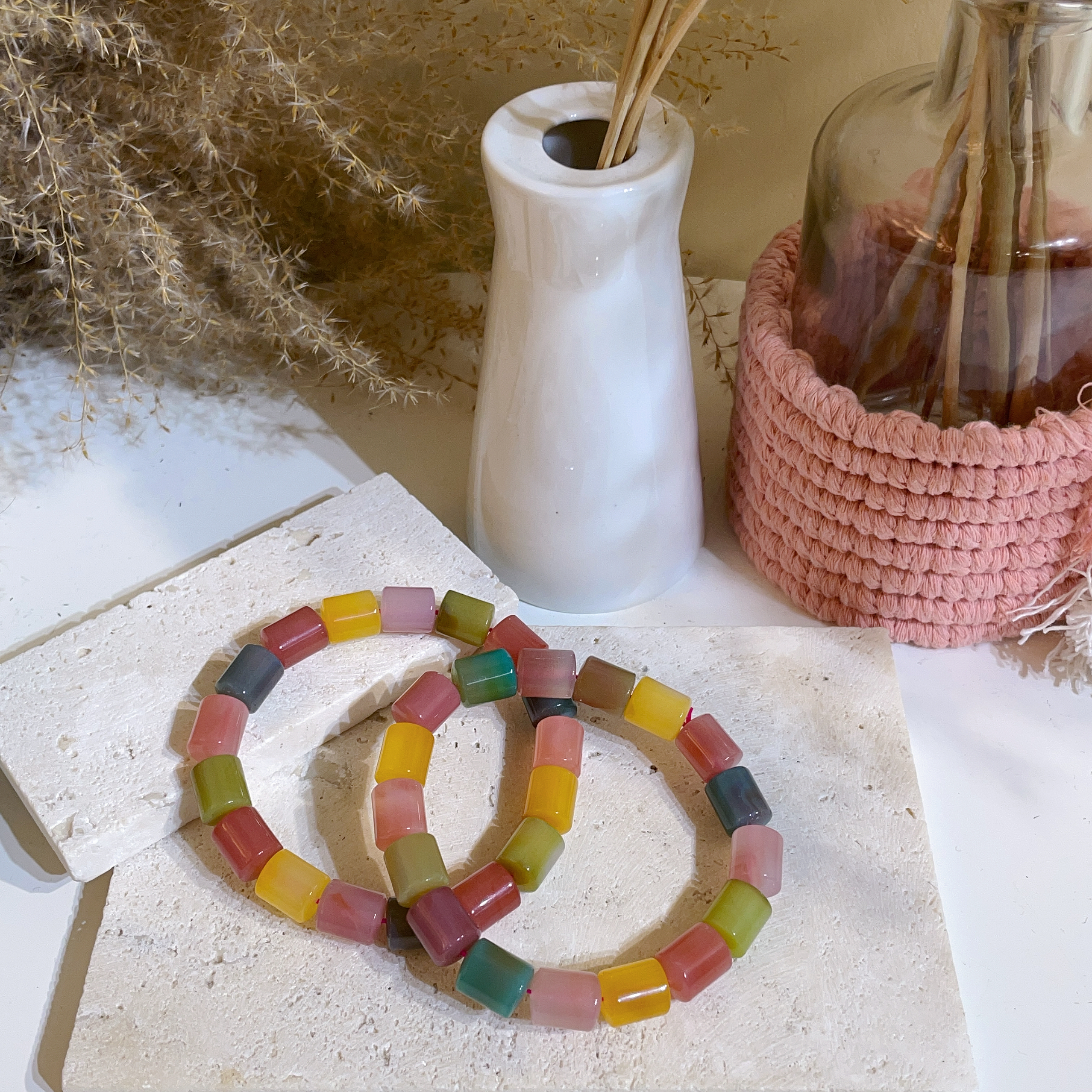 彩鹽源瑪瑙桶珠手串 9mm