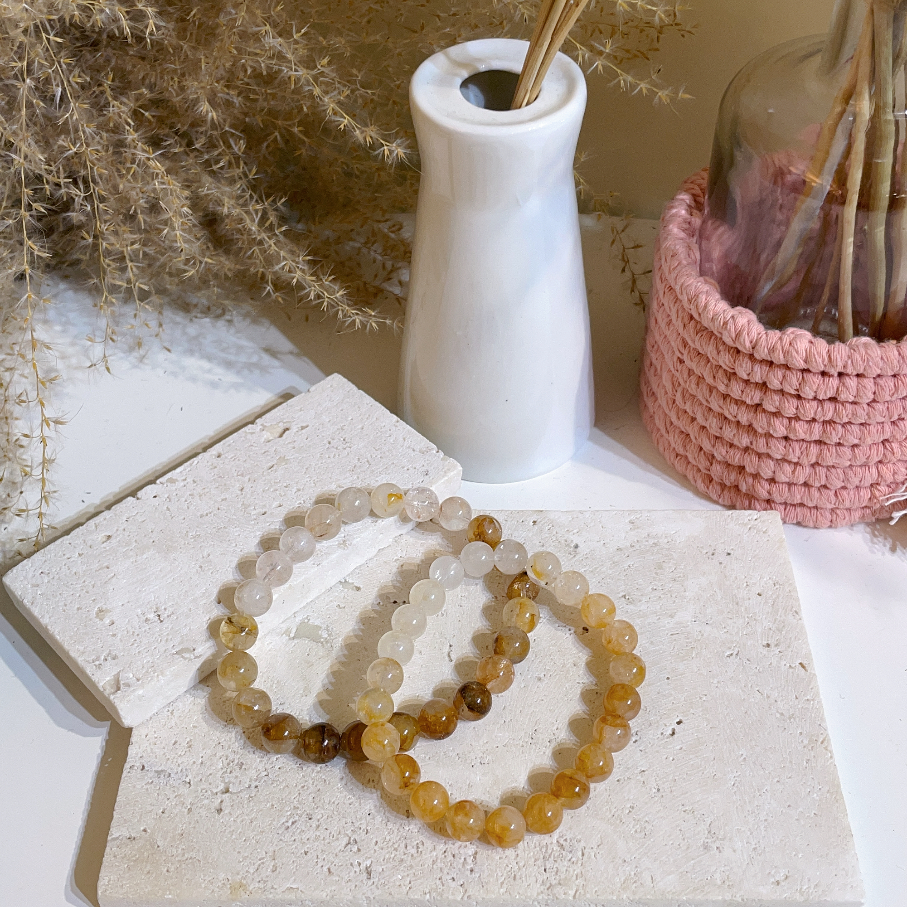 漸變黃膠花手串 8mm