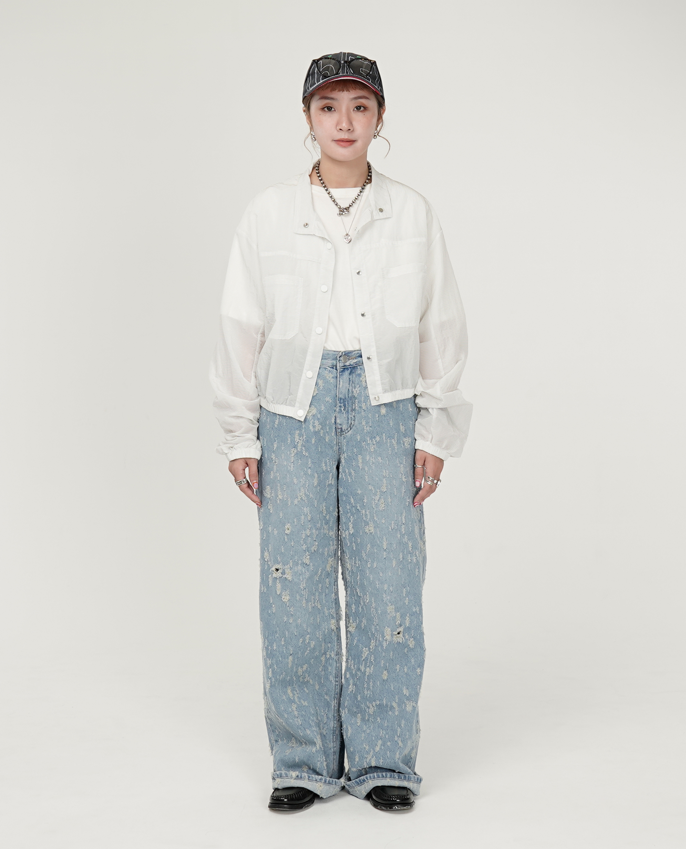 破壞布料直筒牛仔