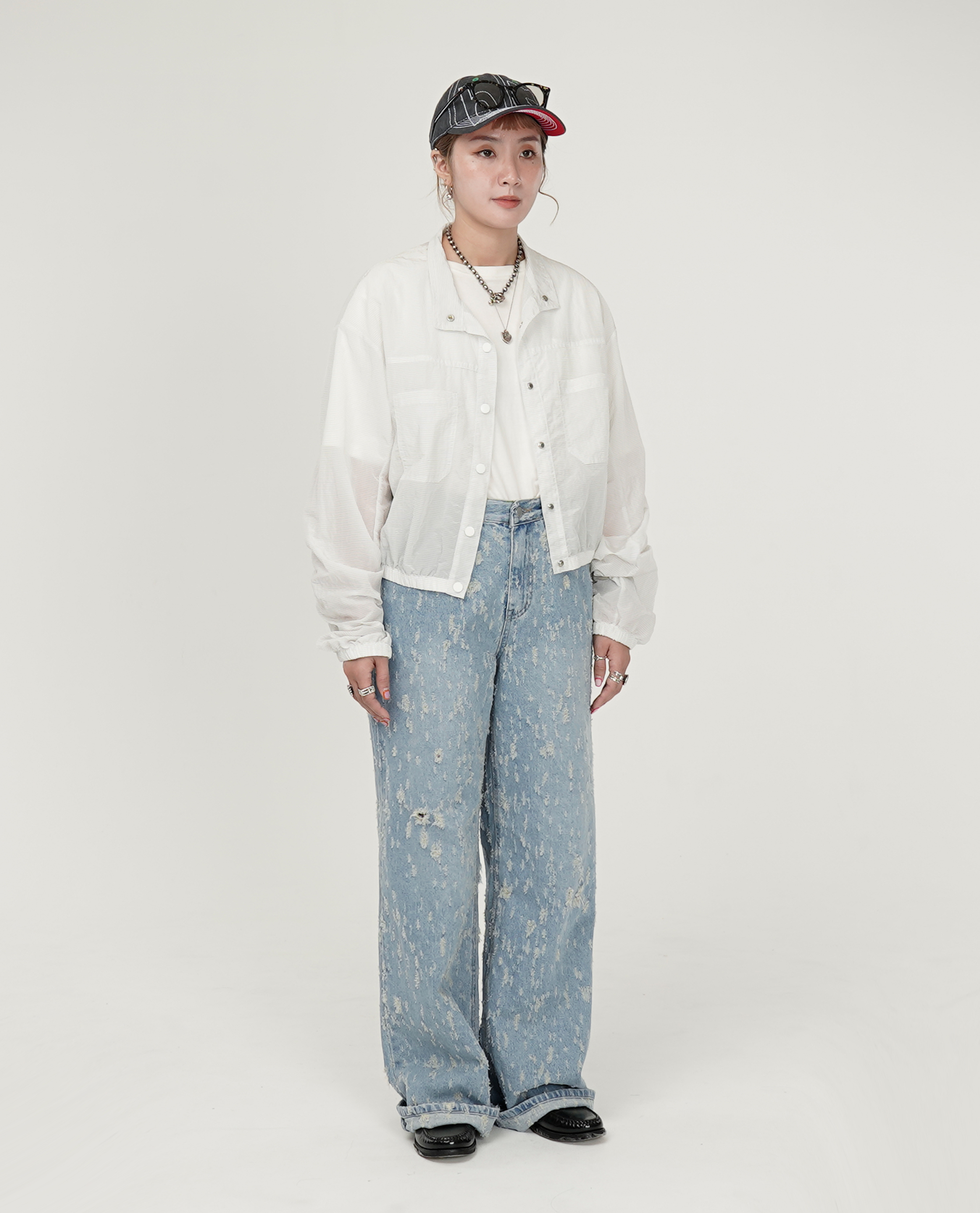 破壞布料直筒牛仔