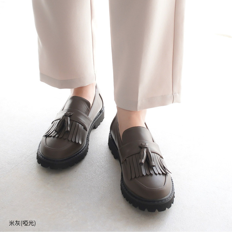 女式厚底流蘇樂福鞋 超好走超好走女鞋 【CX3401】亞麻灰