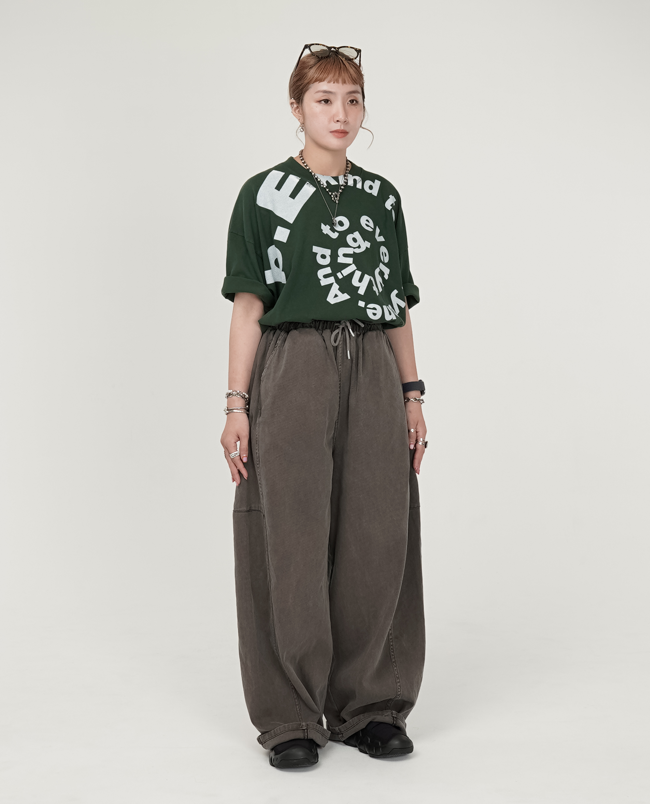 水洗側車線寬綁繩褲