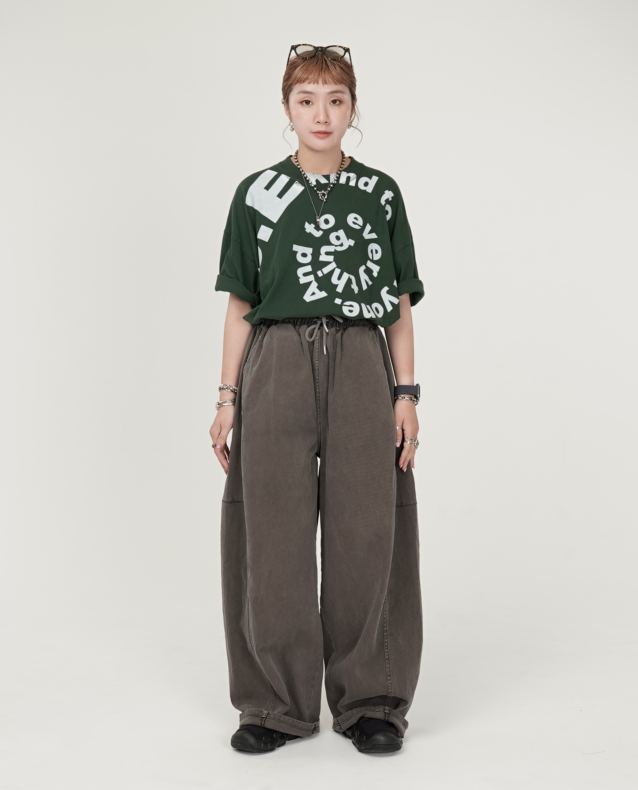 水洗側車線寬綁繩褲