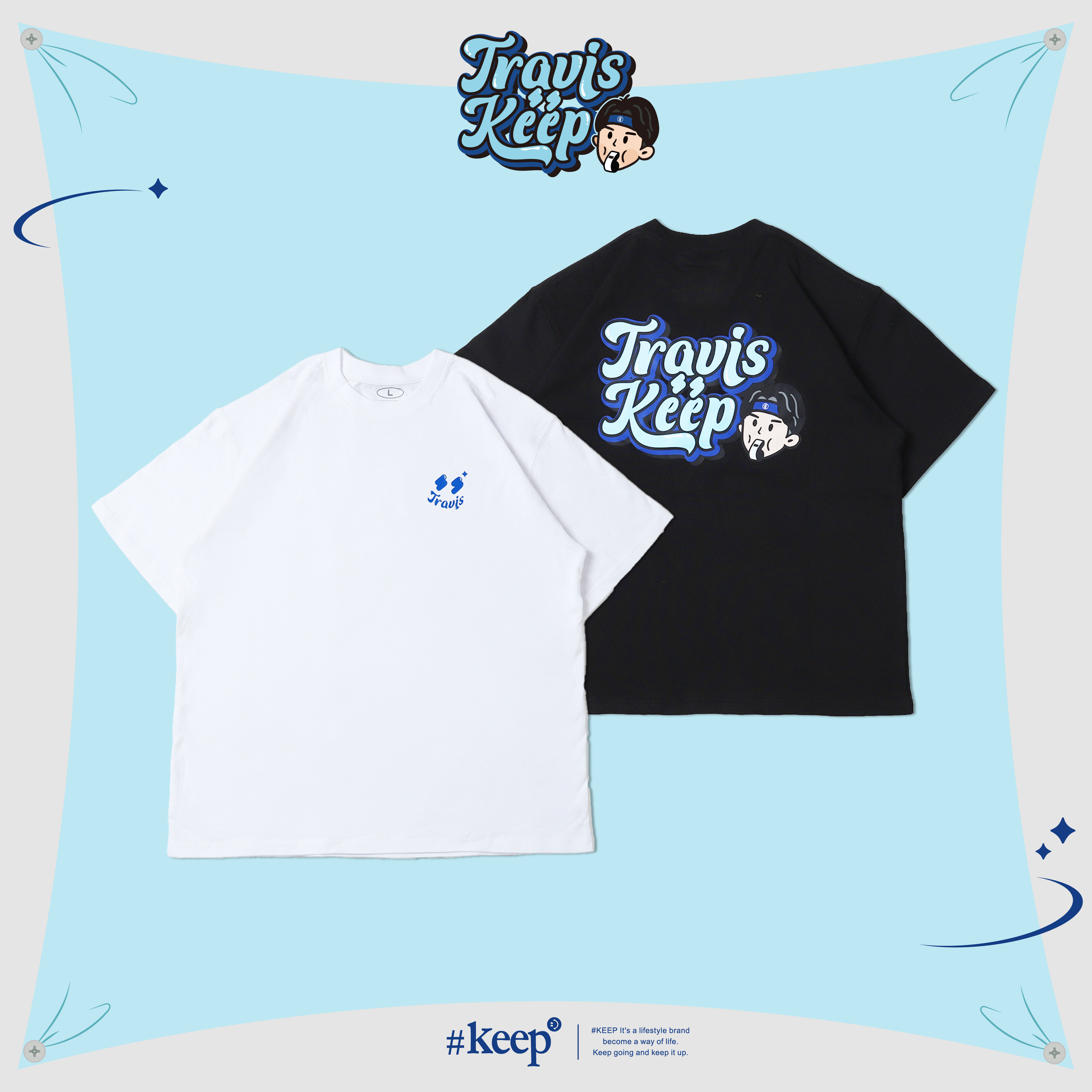 #KEEP x TRAVIS崔維斯 聯名款 黑色 白色 崔微笑 Q版頭像 印花厚磅棉TEE【KS242】