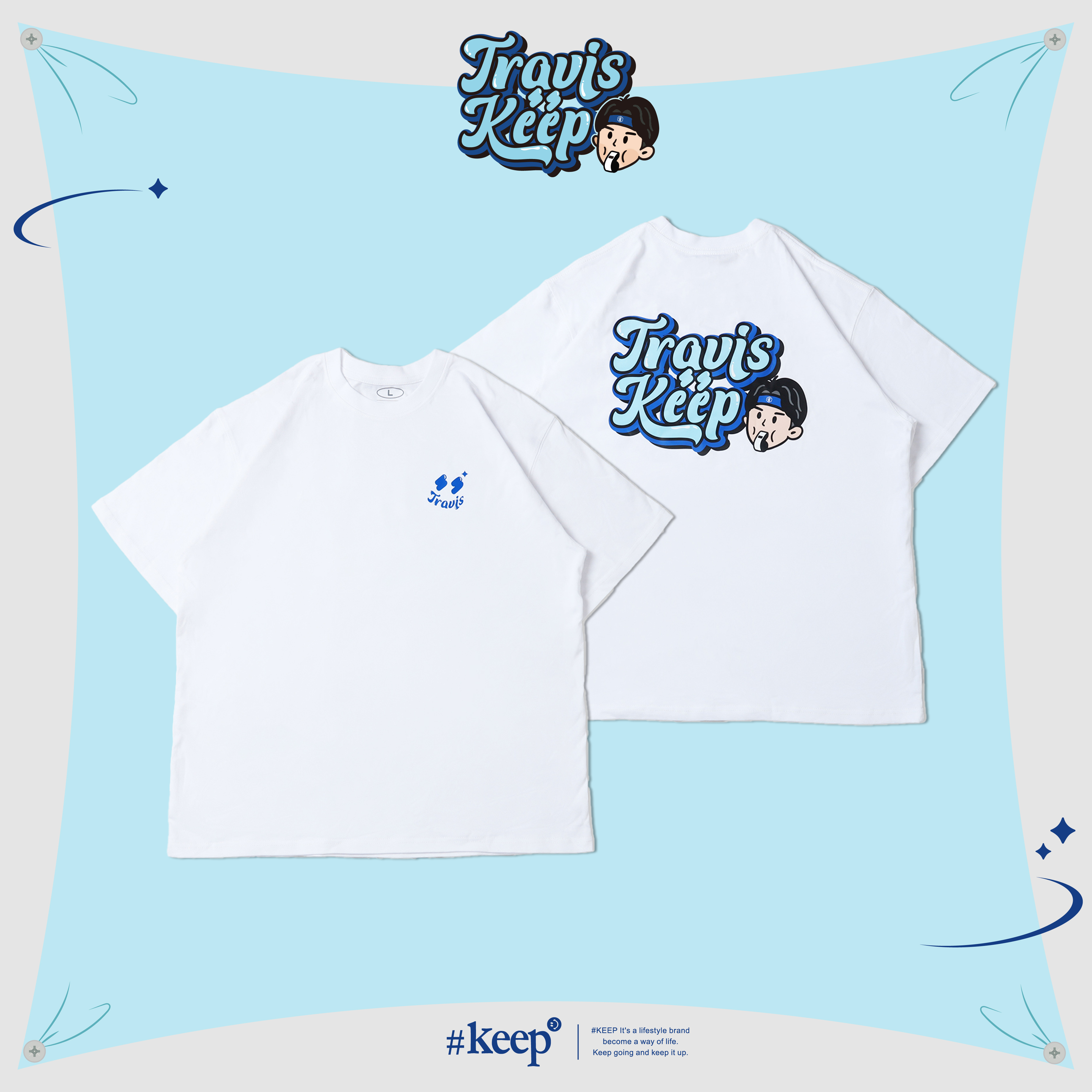 #KEEP x TRAVIS崔維斯 聯名款 黑色 白色 崔微笑 Q版頭像 印花厚磅棉TEE【KS242】