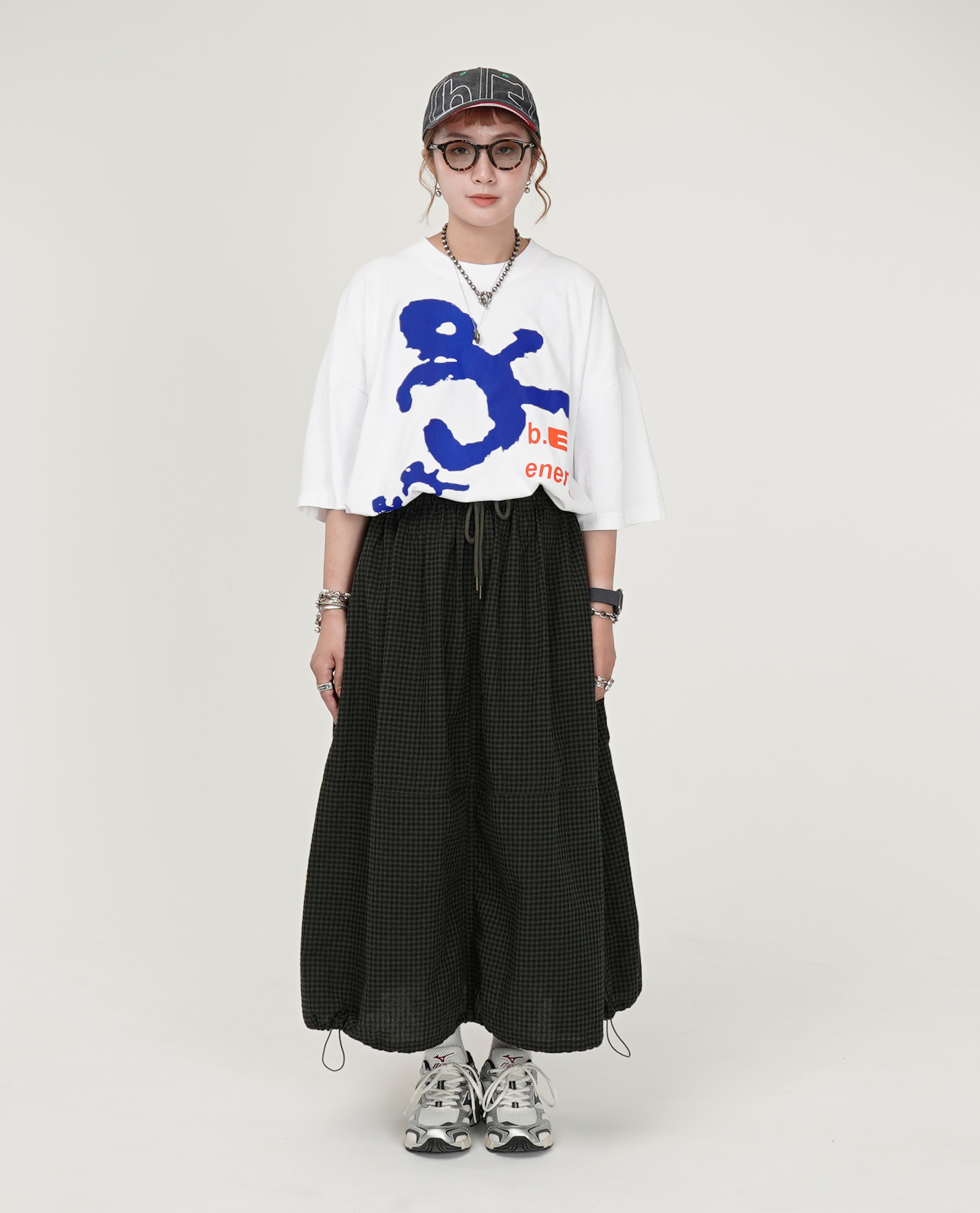 綁繩小格紋下可縮裙