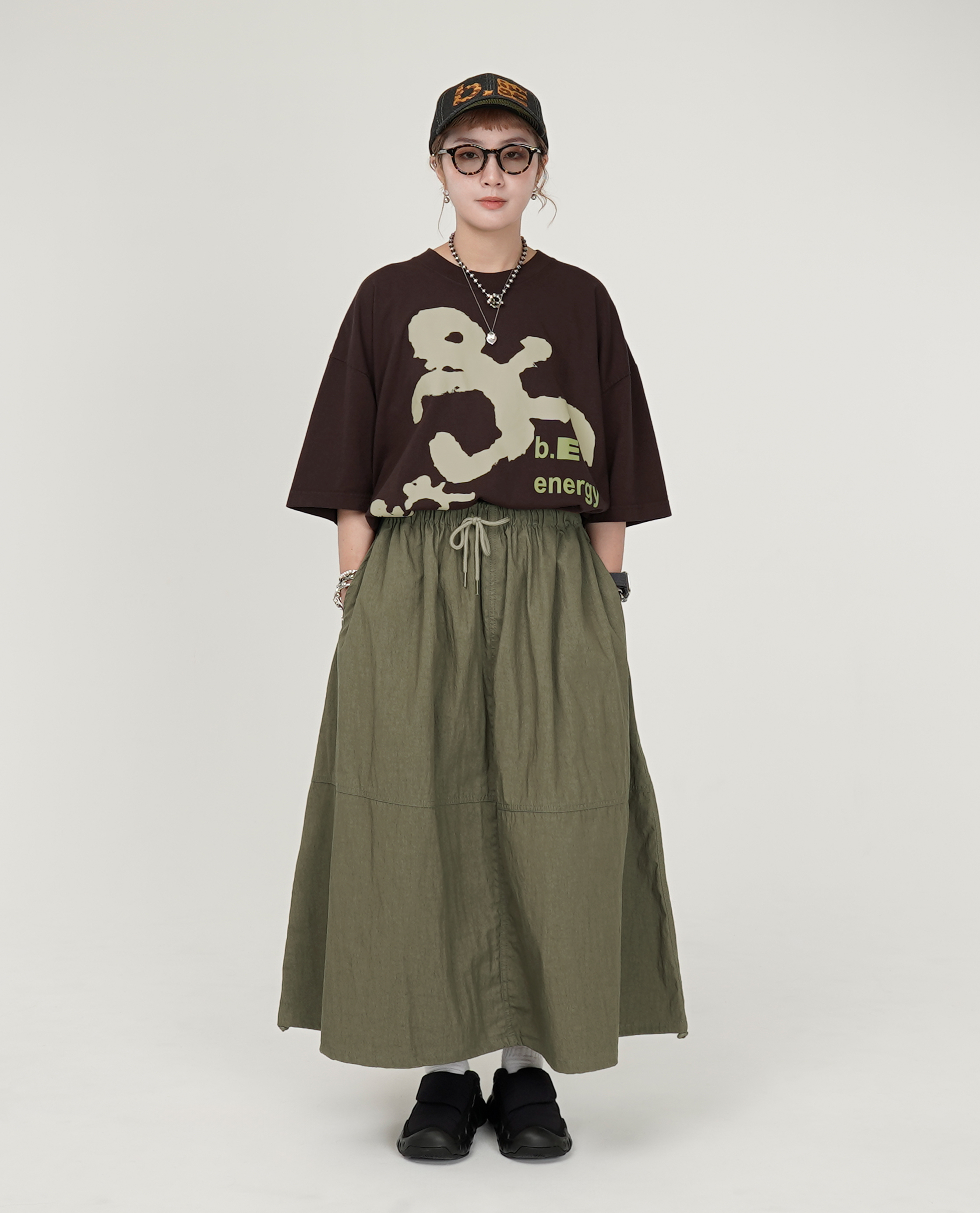 綁繩水洗滑料下可縮裙