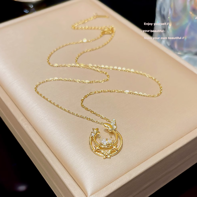 Delicate Star & Moon Butterfly Necklace