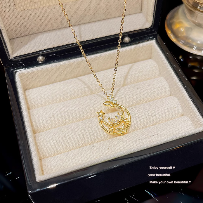 Delicate Star & Moon Butterfly Necklace