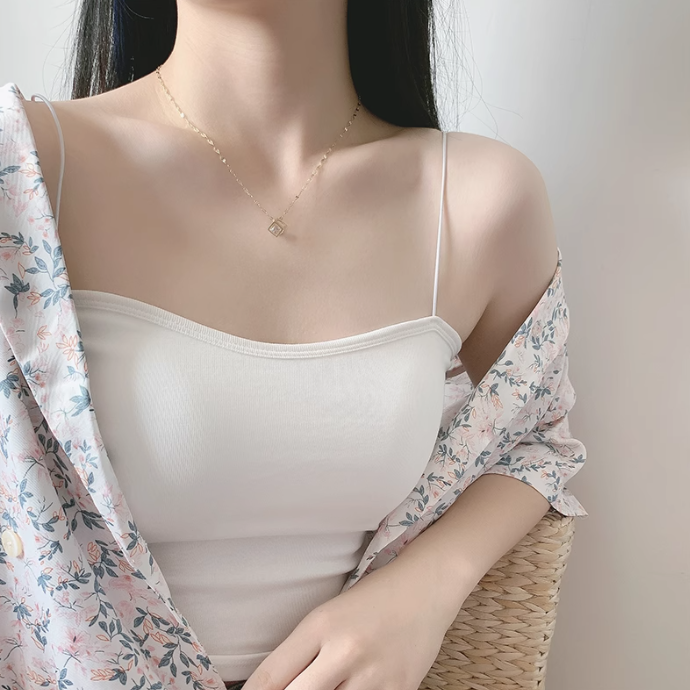 Square Zircon Titanium Steel Dainty Necklace