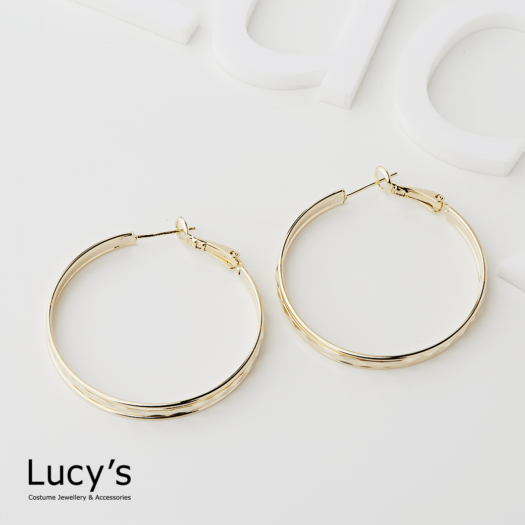 稜格紋中圈 圈型耳環 (二色) (116750/116739)