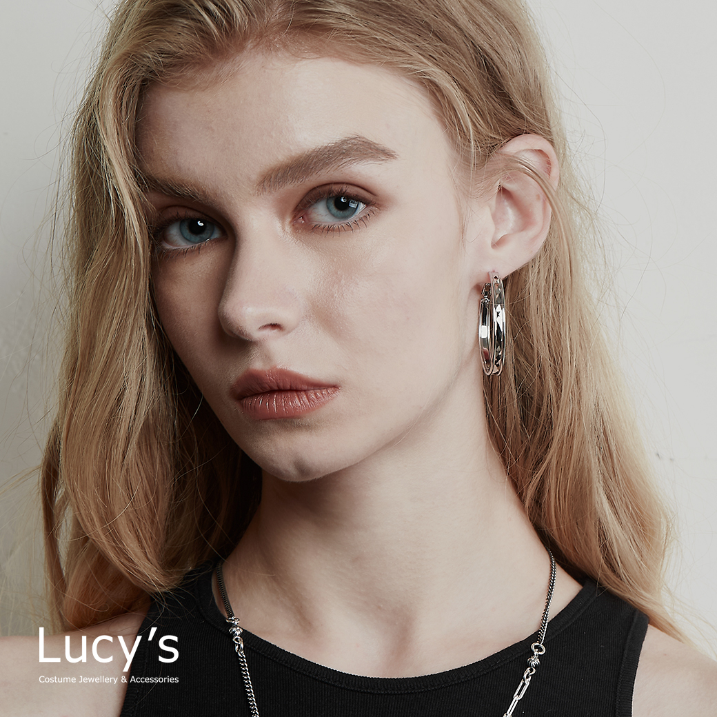 稜格紋中圈 圈型耳環 (二色) (116750/116739)