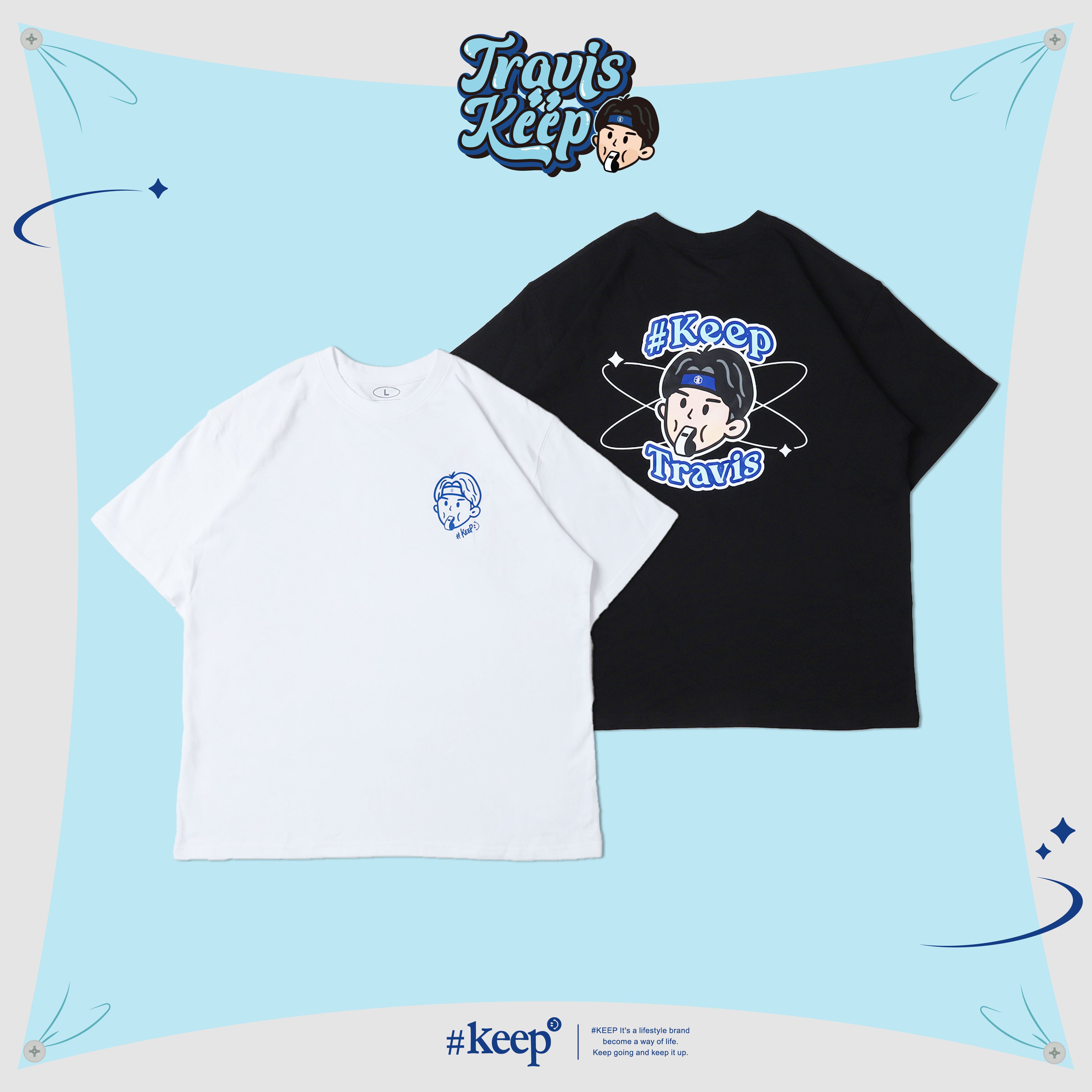 #KEEP x TRAVIS崔維斯 聯名款 黑色 白色 宇宙崔 Q版頭像 印花厚磅棉TEE【KS243】