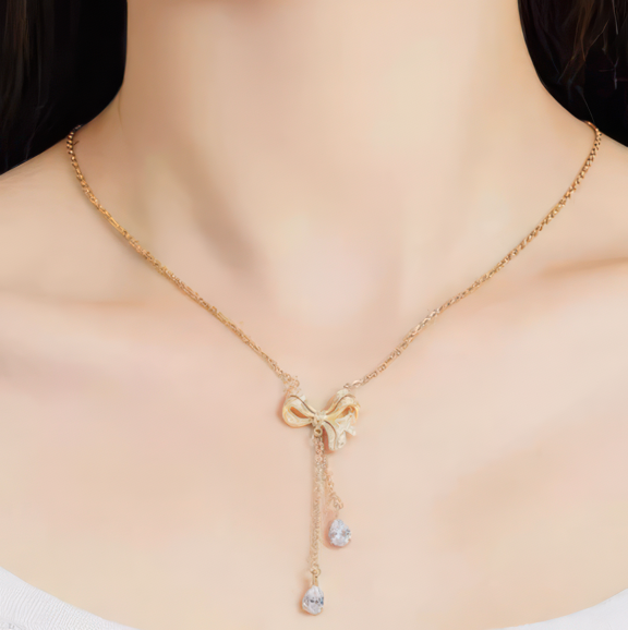 Fully Studded  3D Irregular Bow Necklace