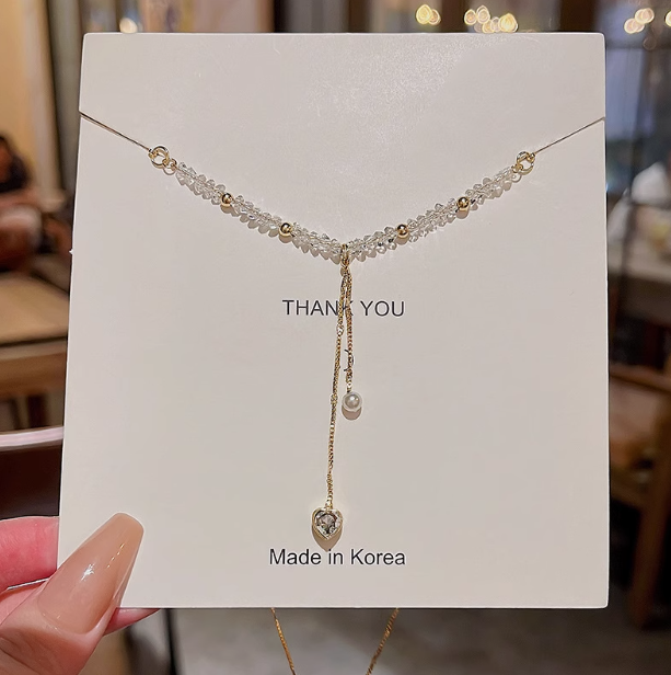 Vintage Pearl Heart Tassel Necklace