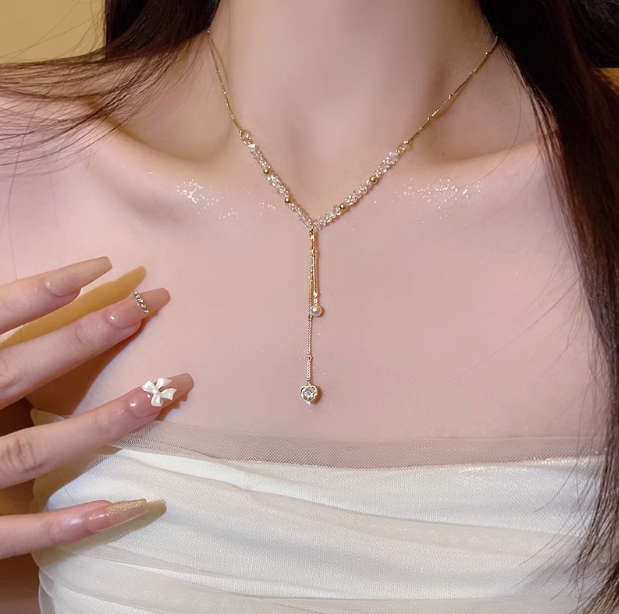 Vintage Pearl Heart Tassel Necklace