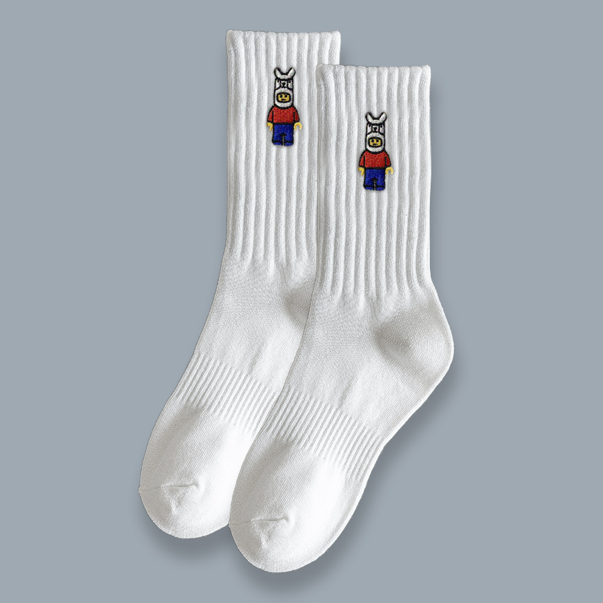 刺繡款 積木駝中筒襪